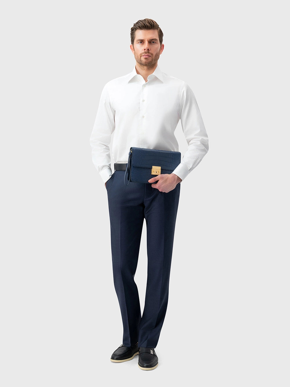 Клатч из кожи аллигатора — цвет «синие джинсы»