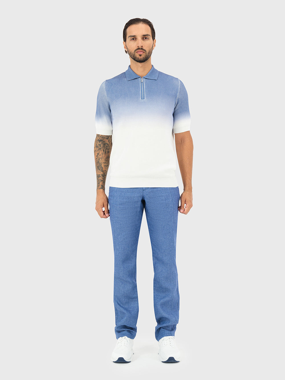 Ombre Zipped Short Sleeve Polo