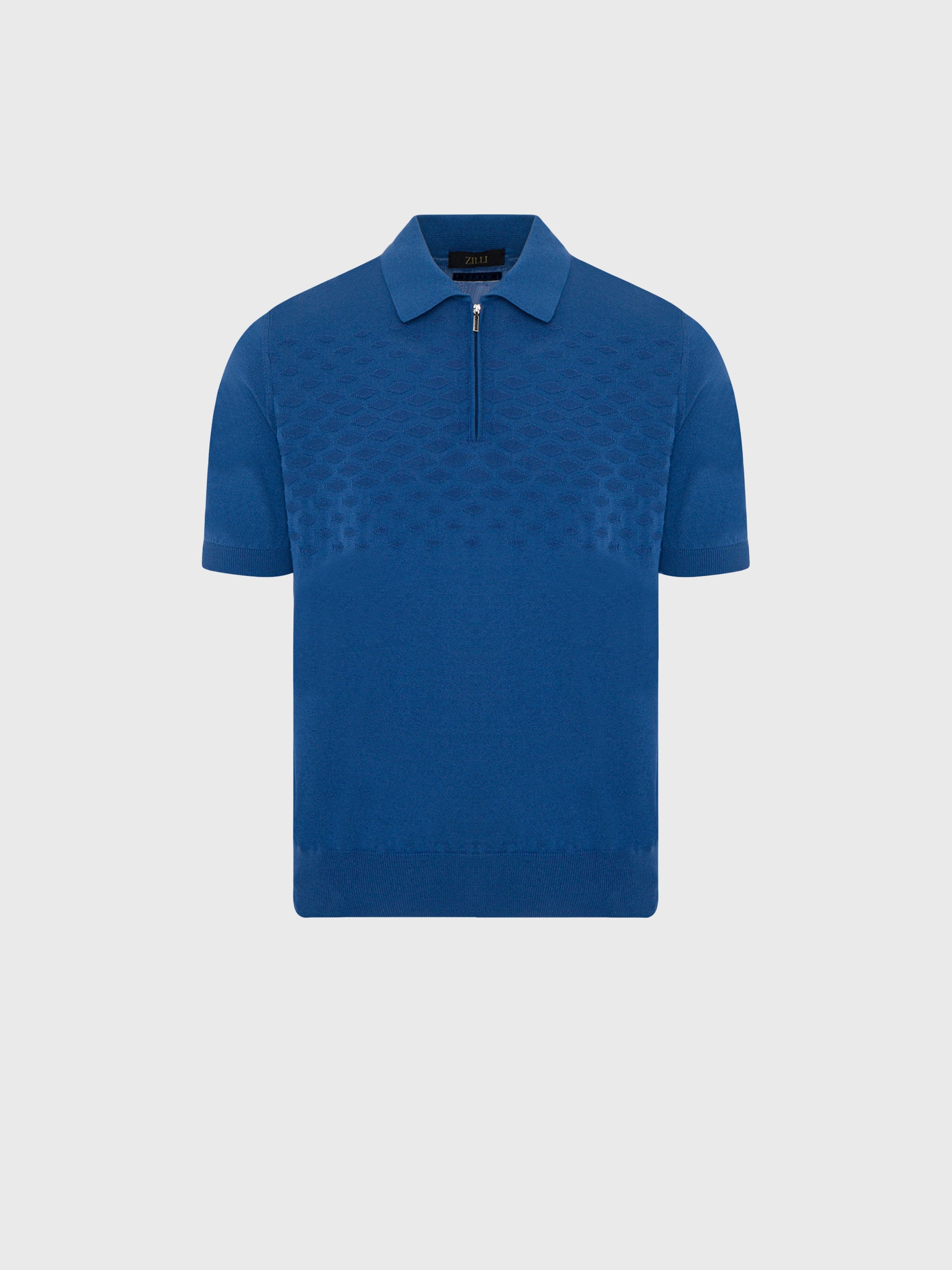 Short Sleeve Zipped Polo with Diamond Pattern