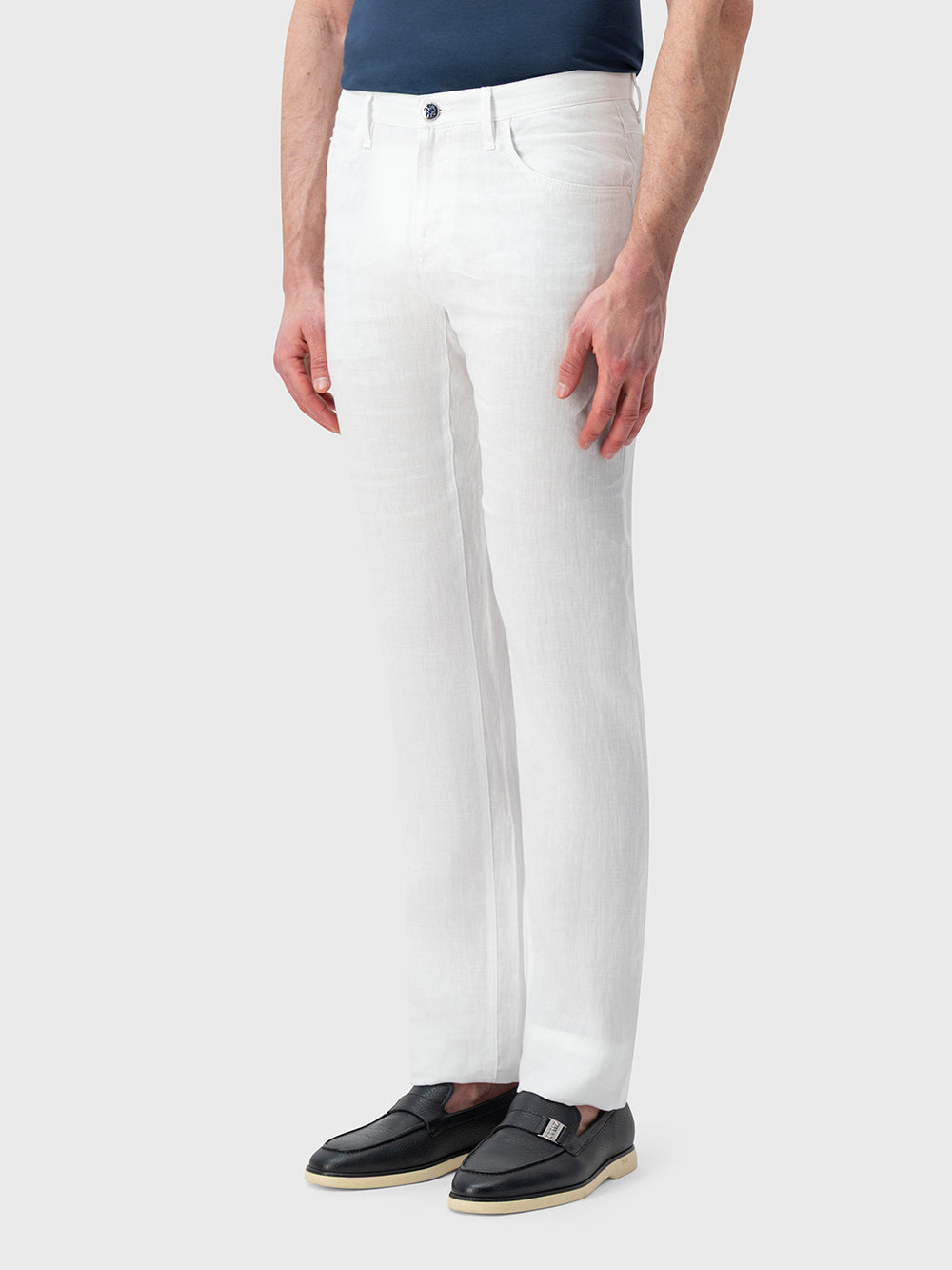 Брюки из льна облегающего кроя — натуральный белый цвет