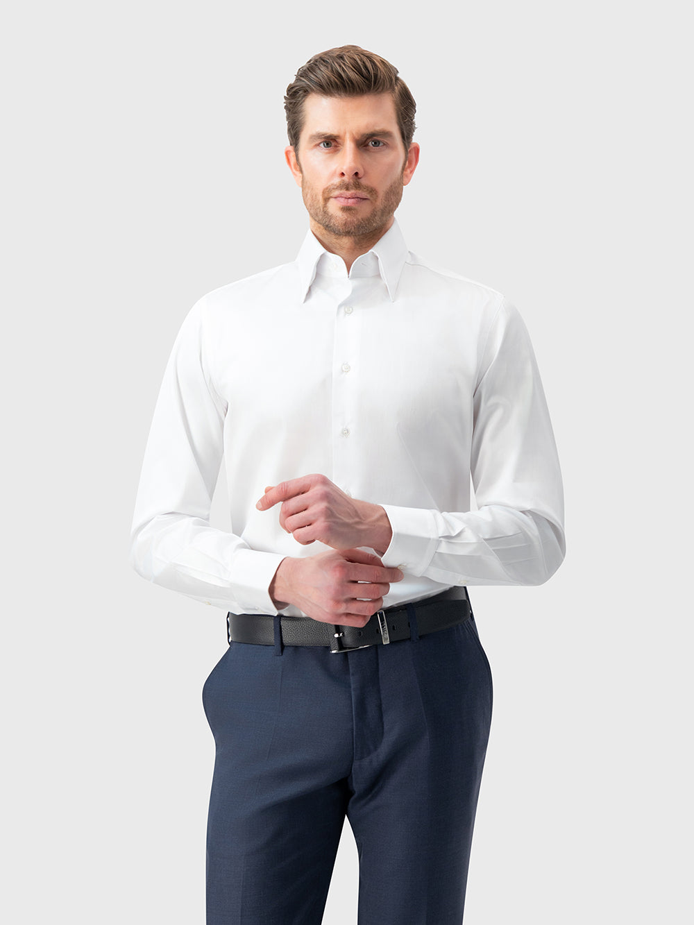 قميص رسمي بياقة مزدوجة الخياطة - أبيض