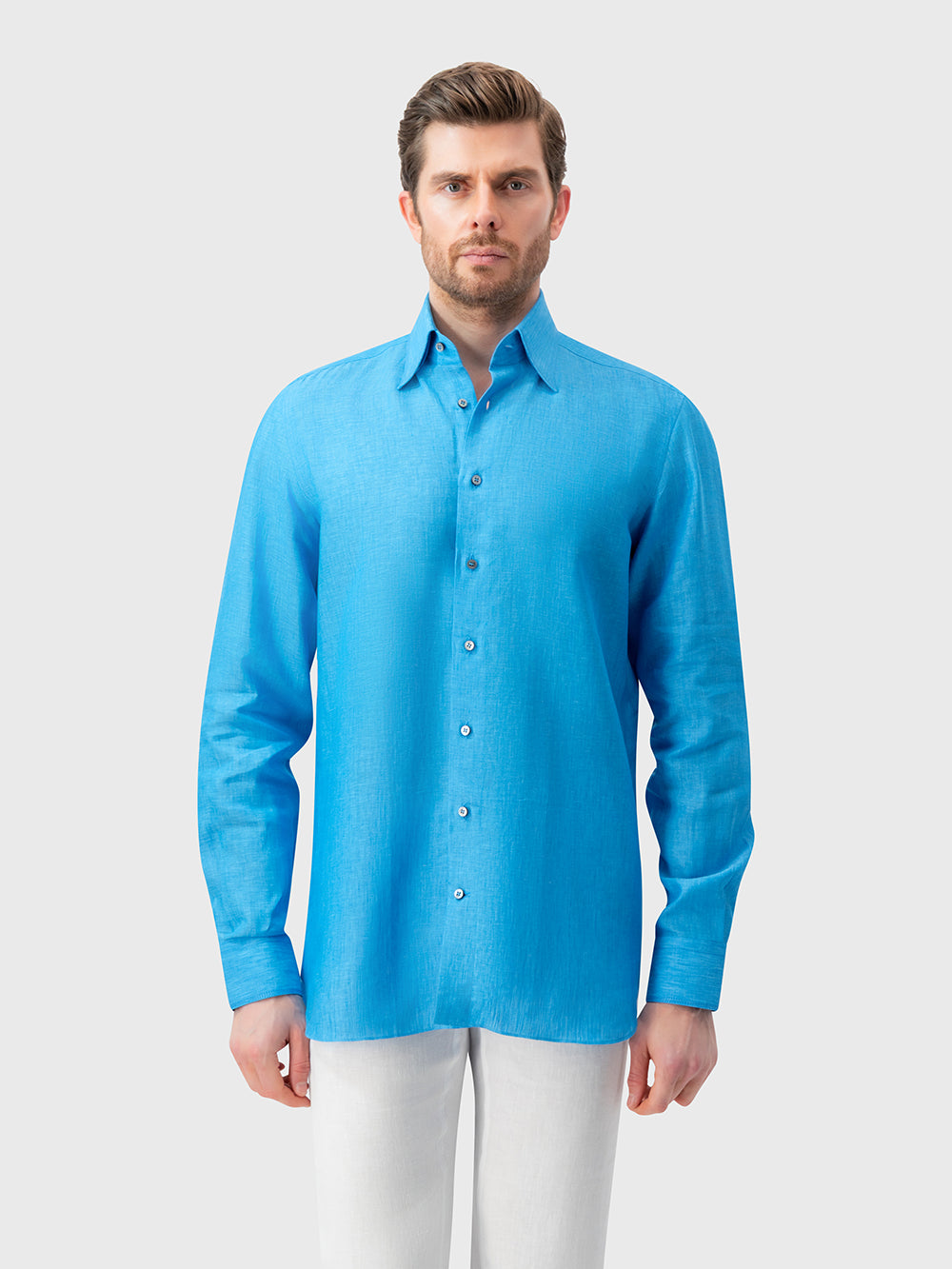 亚麻正装衬衫 - 亮蓝色