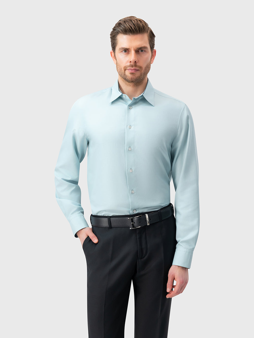 Повседневная рубашка с воротником-стойкой — цвет «аква»