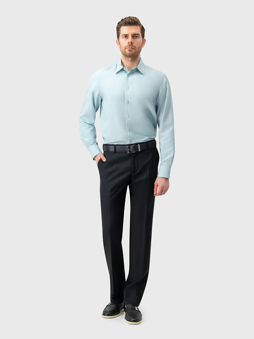 Piped Collar Casual Shirt - Aqua