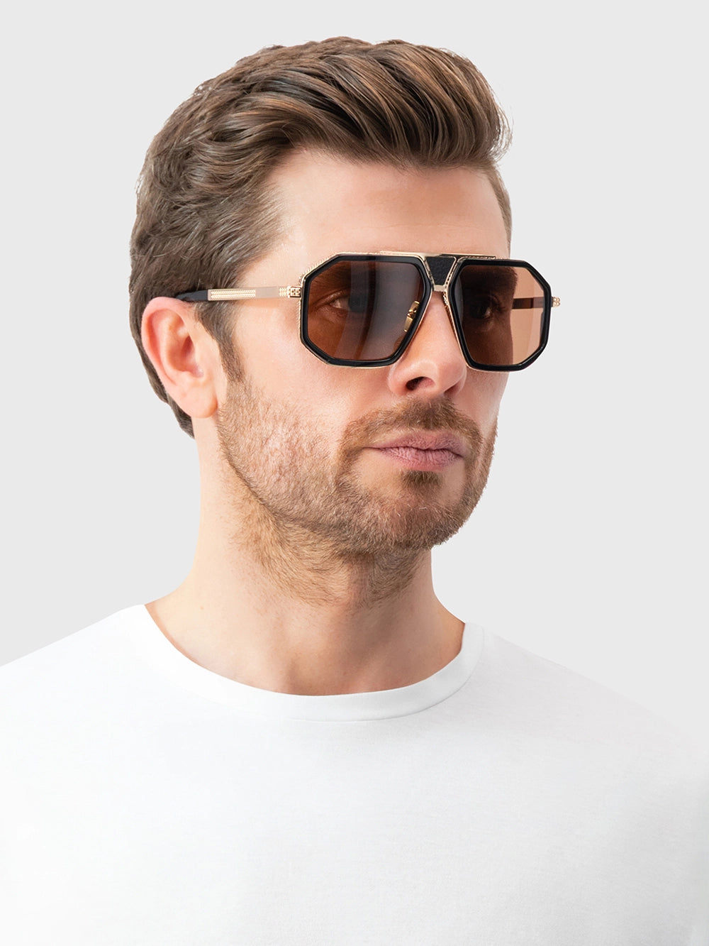 超大号方形Navigator太阳镜 - 黑金款