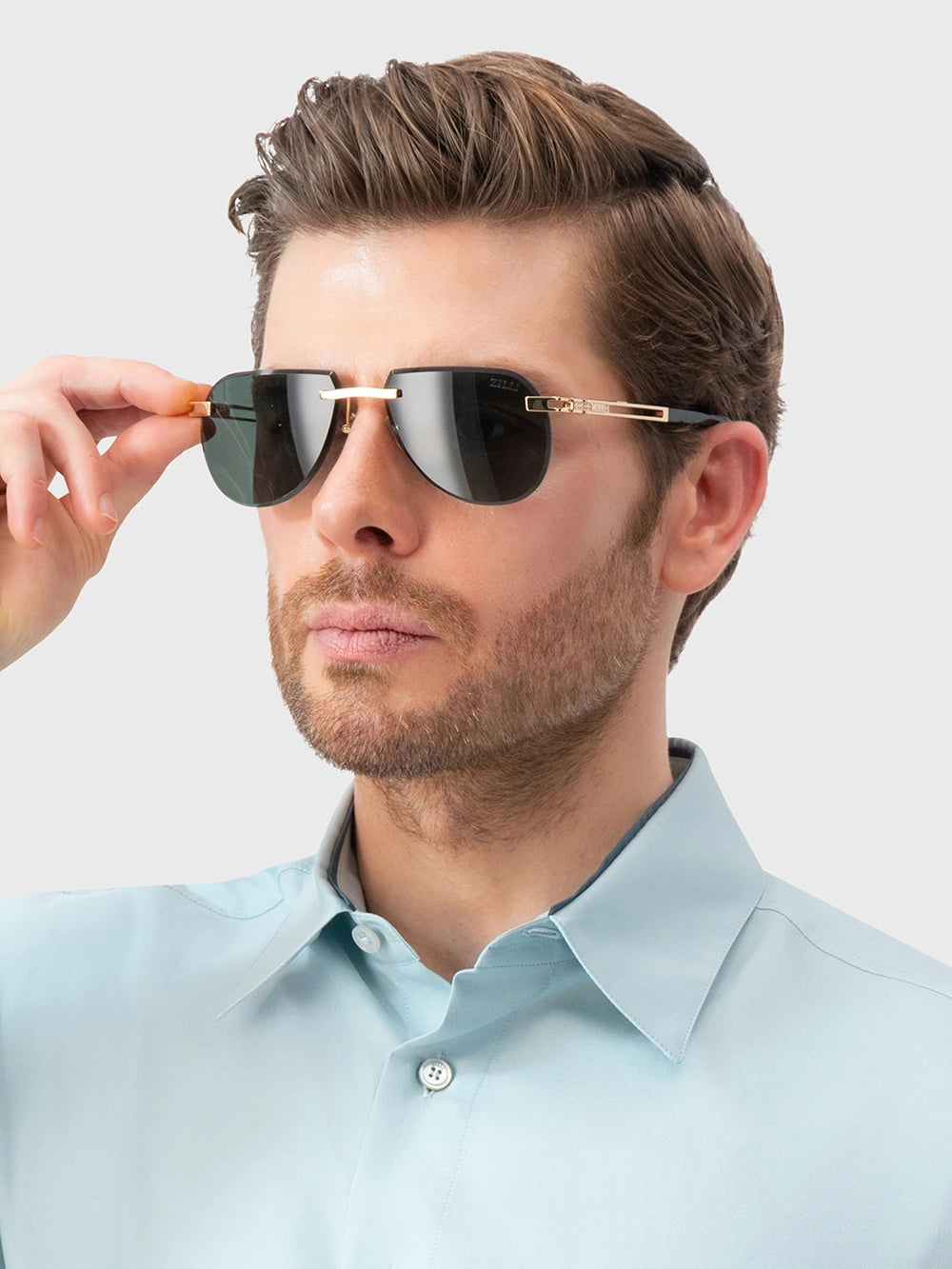 Rimless Navigator Shield Sunglasses - Gold