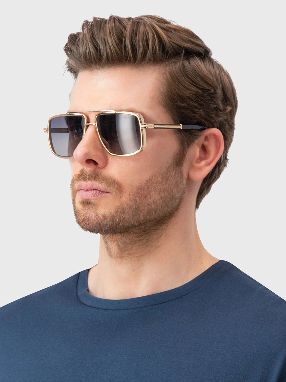 نظارات شمسية مربعة كبيرة الحجم من طراز «أفياتور» - ذهبية
