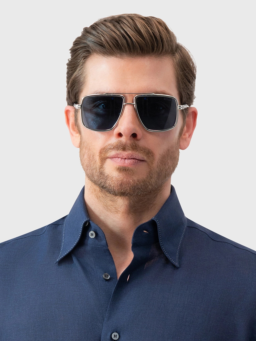 Oversized Square Aviator Sunglasses - Silver Blue