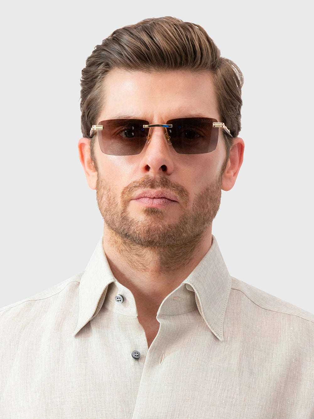 Rimless Angular Navigator Sunglasses - Warm Gold