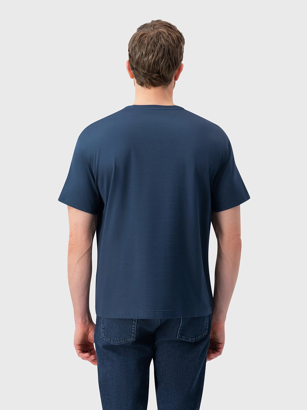 Round Neck T-Shirt with ZILLI Leather Patch - Dark Navy