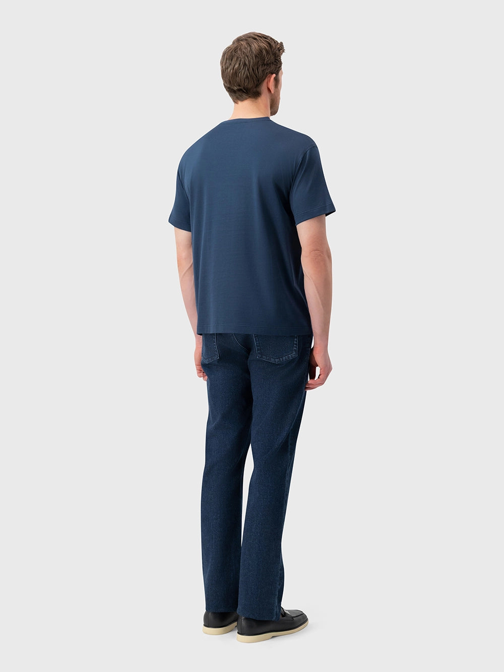 Round Neck T-Shirt with ZILLI Leather Patch - Dark Navy