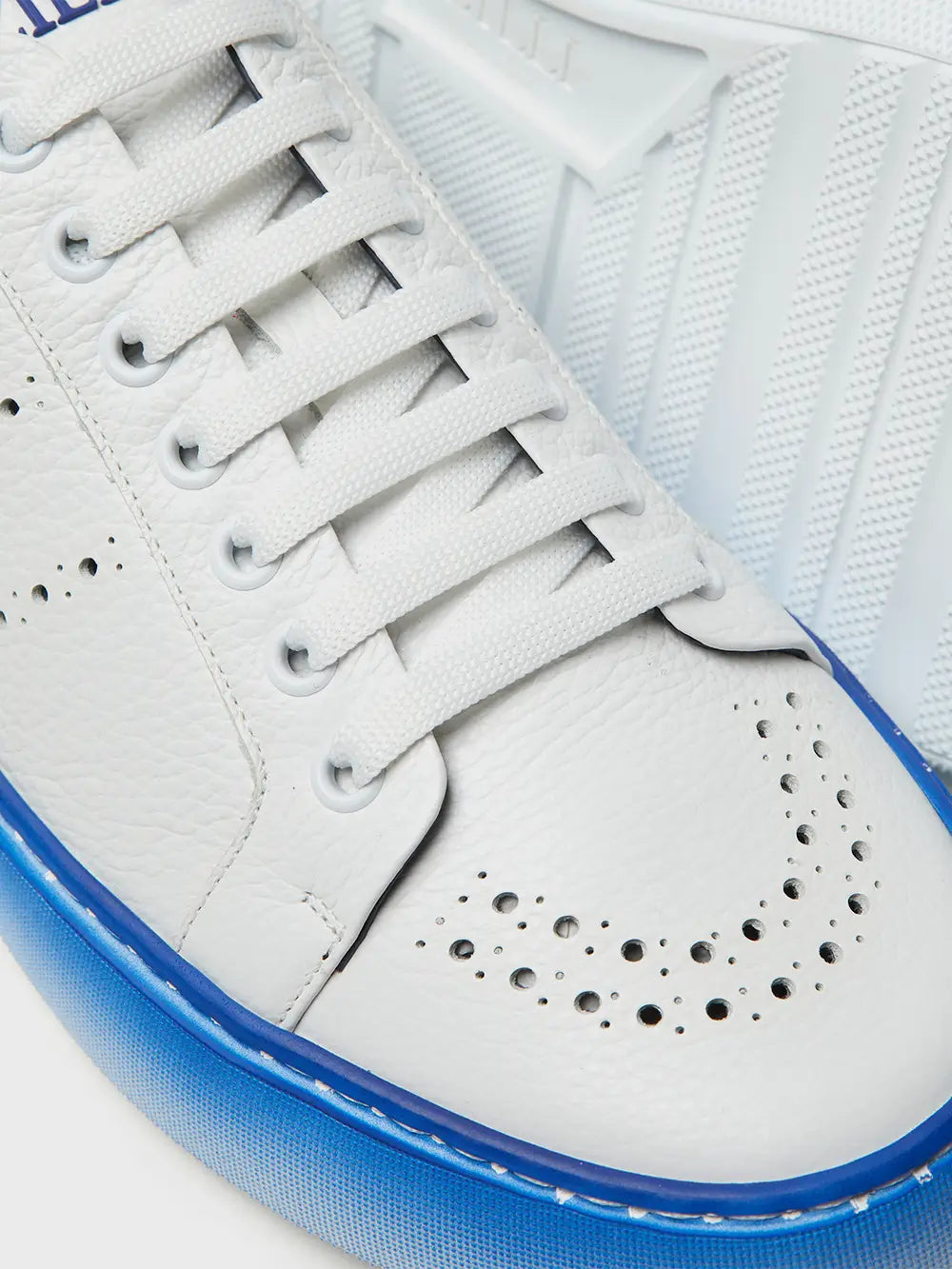 Zilli Italian White Perforated Leather Sneaker with Palladium-Finish Rivet