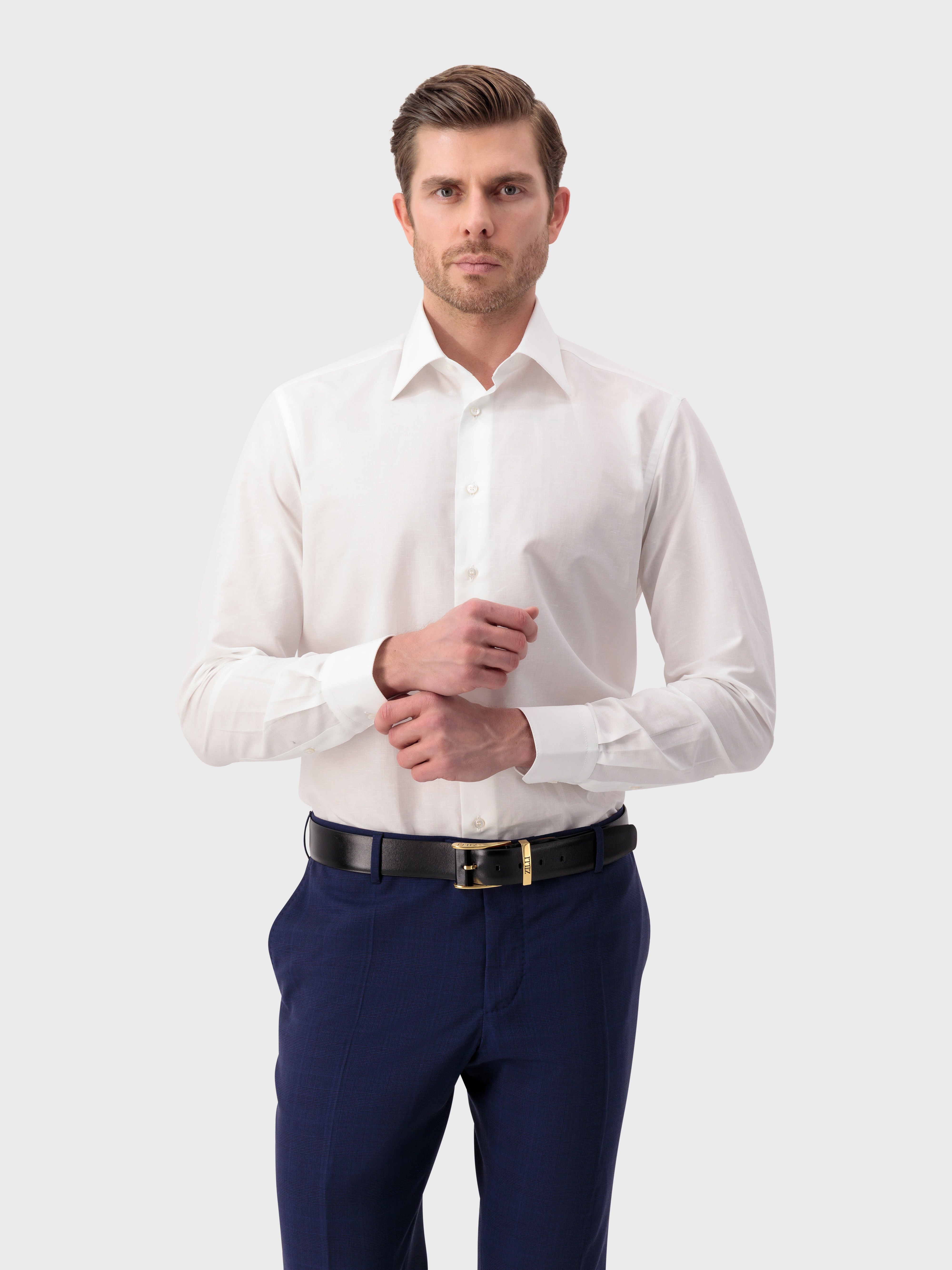 Gold-Finish 126 Buckle Box Calfskin Belt - Black