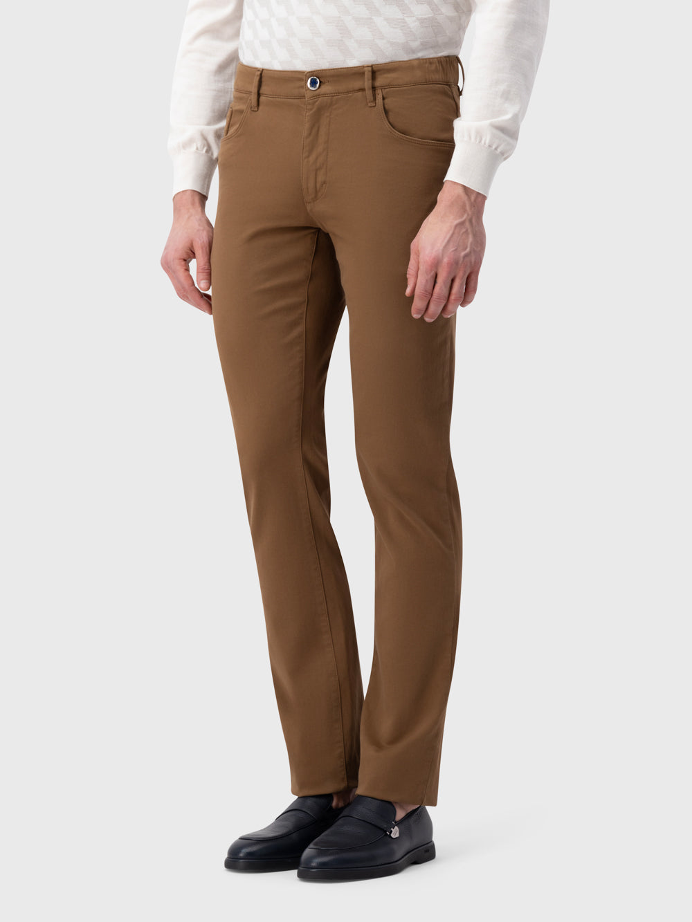 Denim Jean with ZILLI Embroidered Back Pocket - Burnt Tobacco