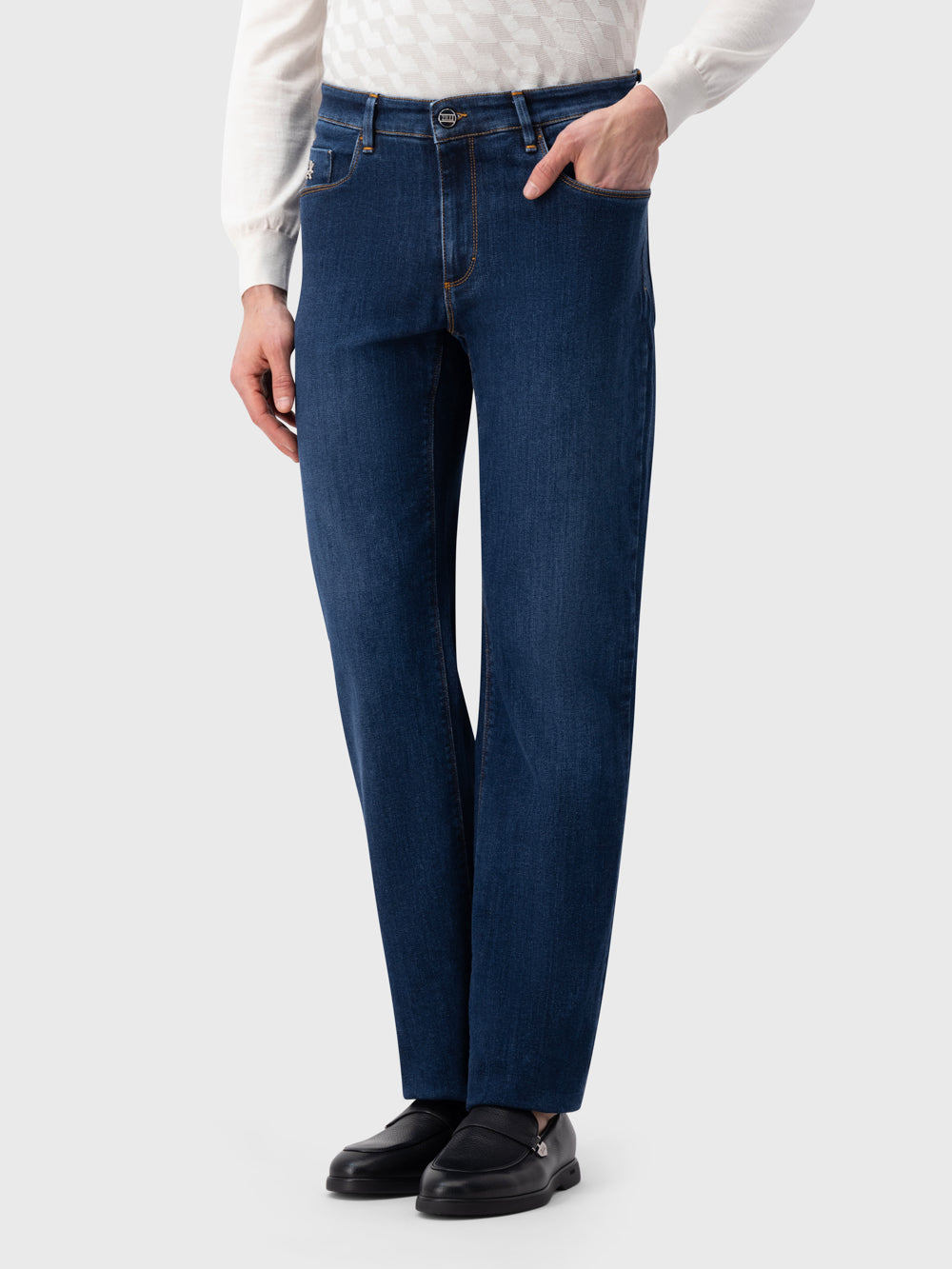 ZILLI Contrast Stitch Denim – Blue Jeans - Tobacco