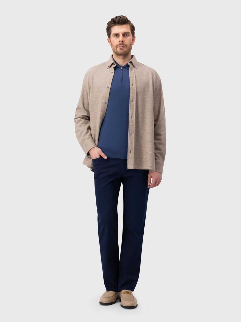 Buttoned Knit Overshirt - Mink Camel