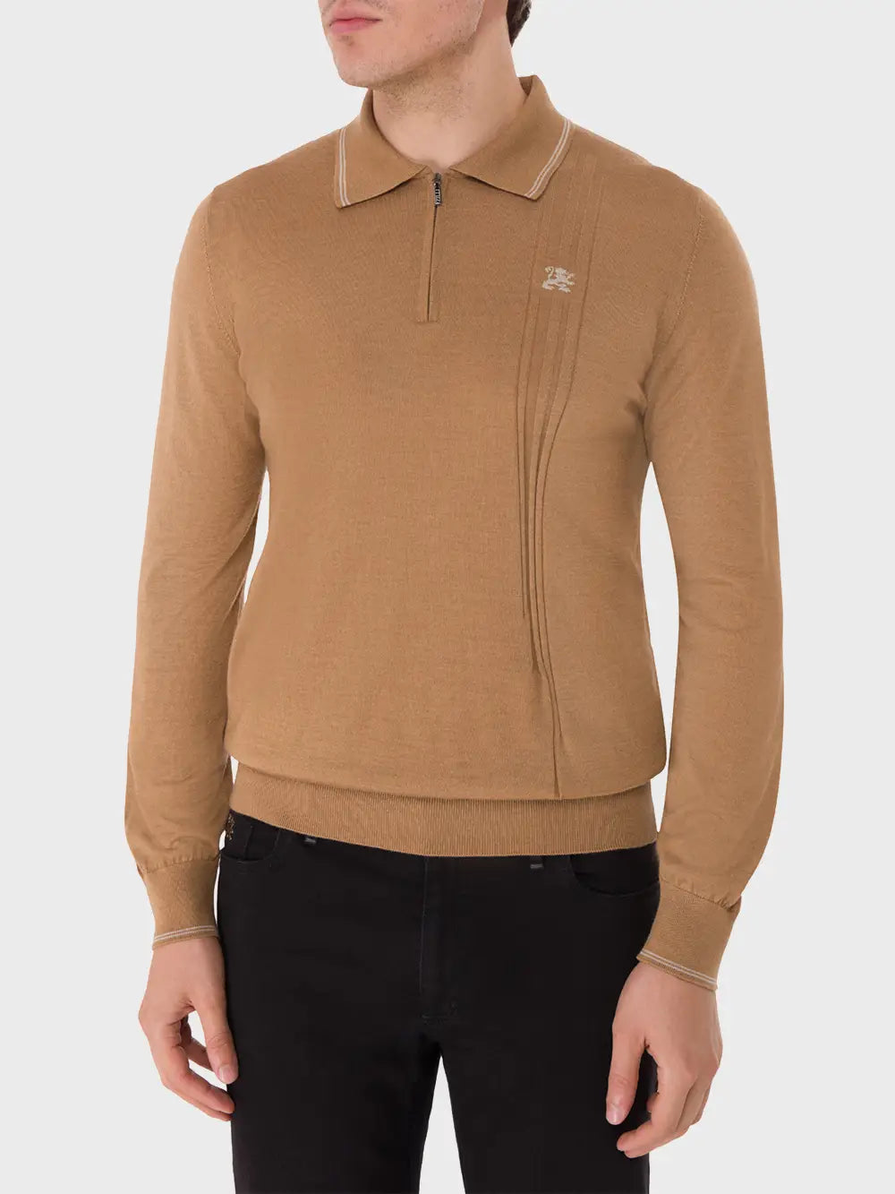 Поло на молнии с длинным рукавом и вышивкой в виде микрогриффона