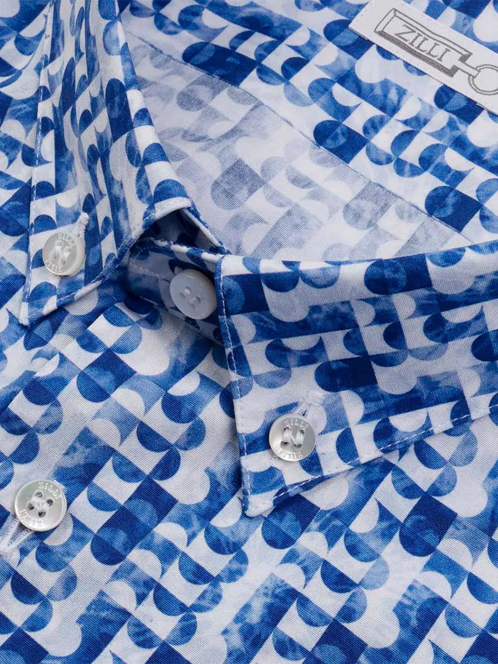 Хлопковая рубашка Zilli синего цвета с ярким фантазийным принтом