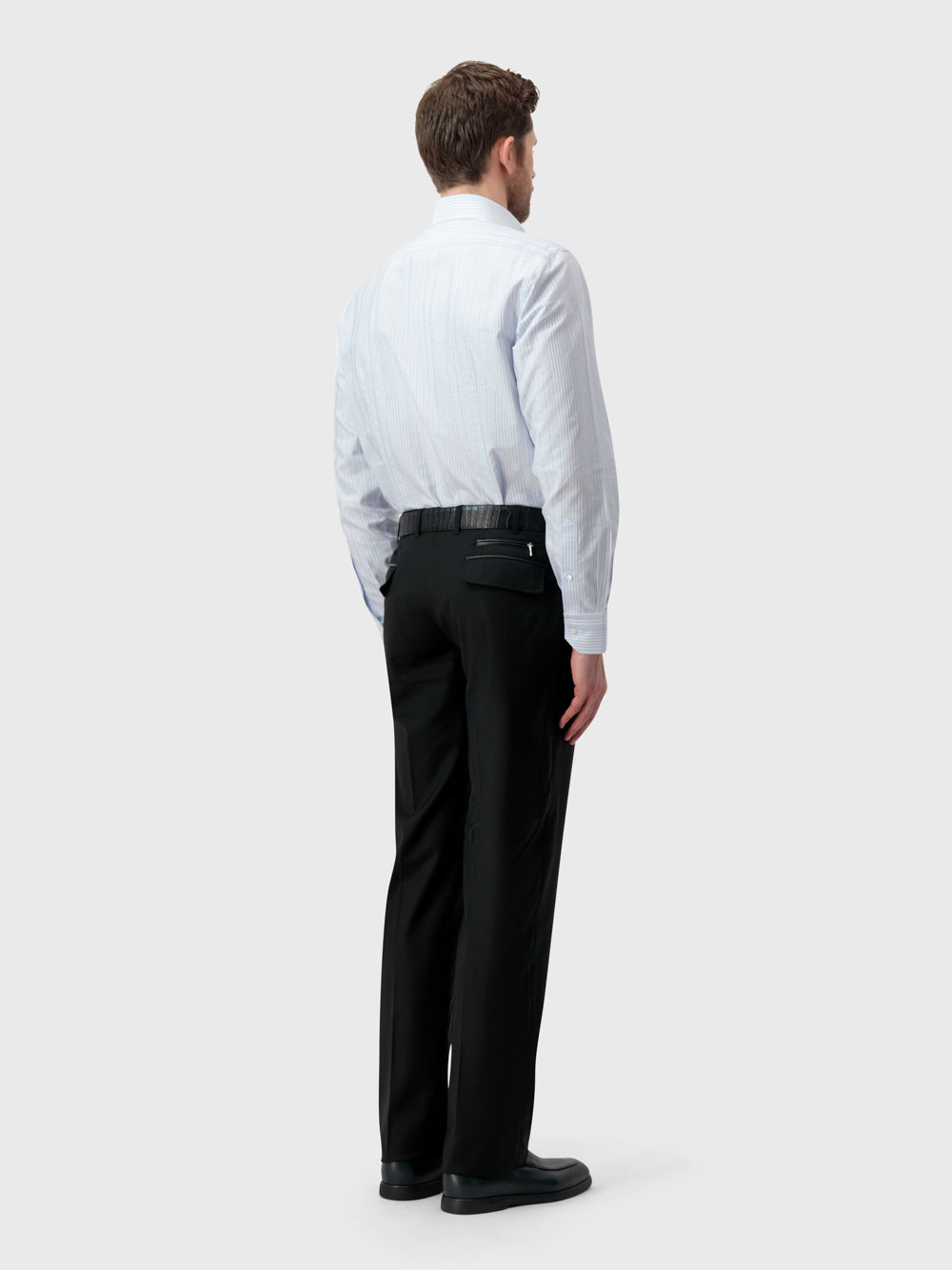 Полосатая формальная рубашка со скрытым воротником на пуговицах - Оксфордский синий