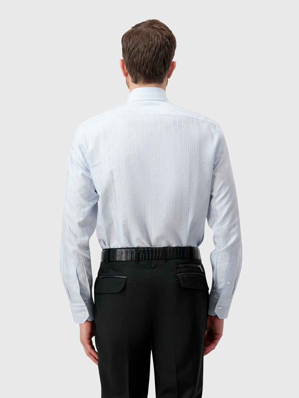 Полосатая формальная рубашка со скрытым воротником на пуговицах - Оксфордский синий