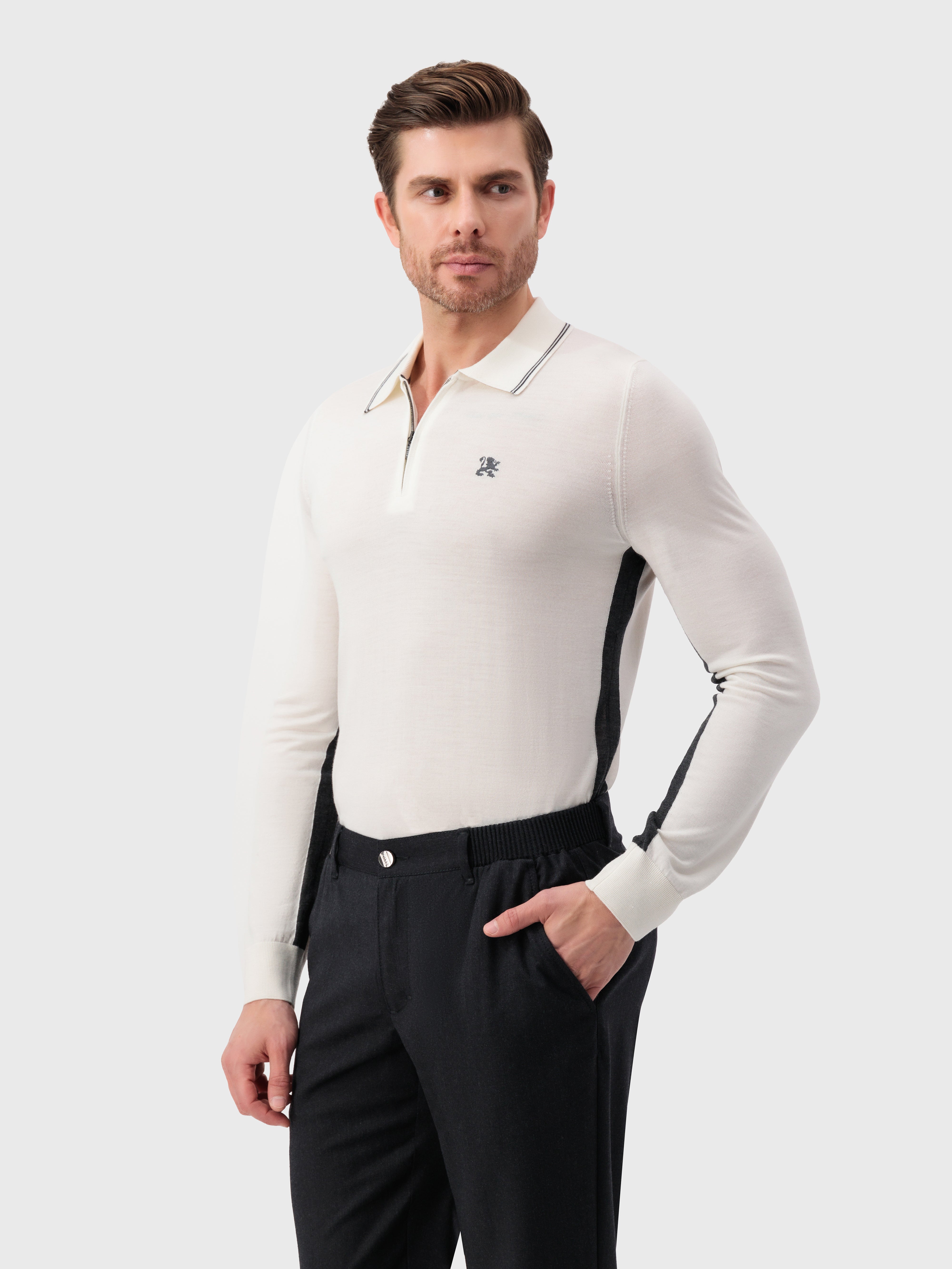 Рубашка-поло с длинным рукавом и вышивкой эмблемы грифона белая