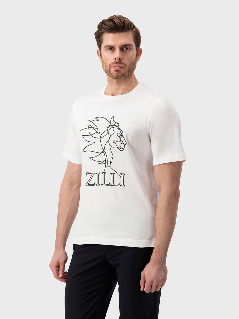 Хлопковая футболка с вышивкой ZILLI "Большой лев" - Белый