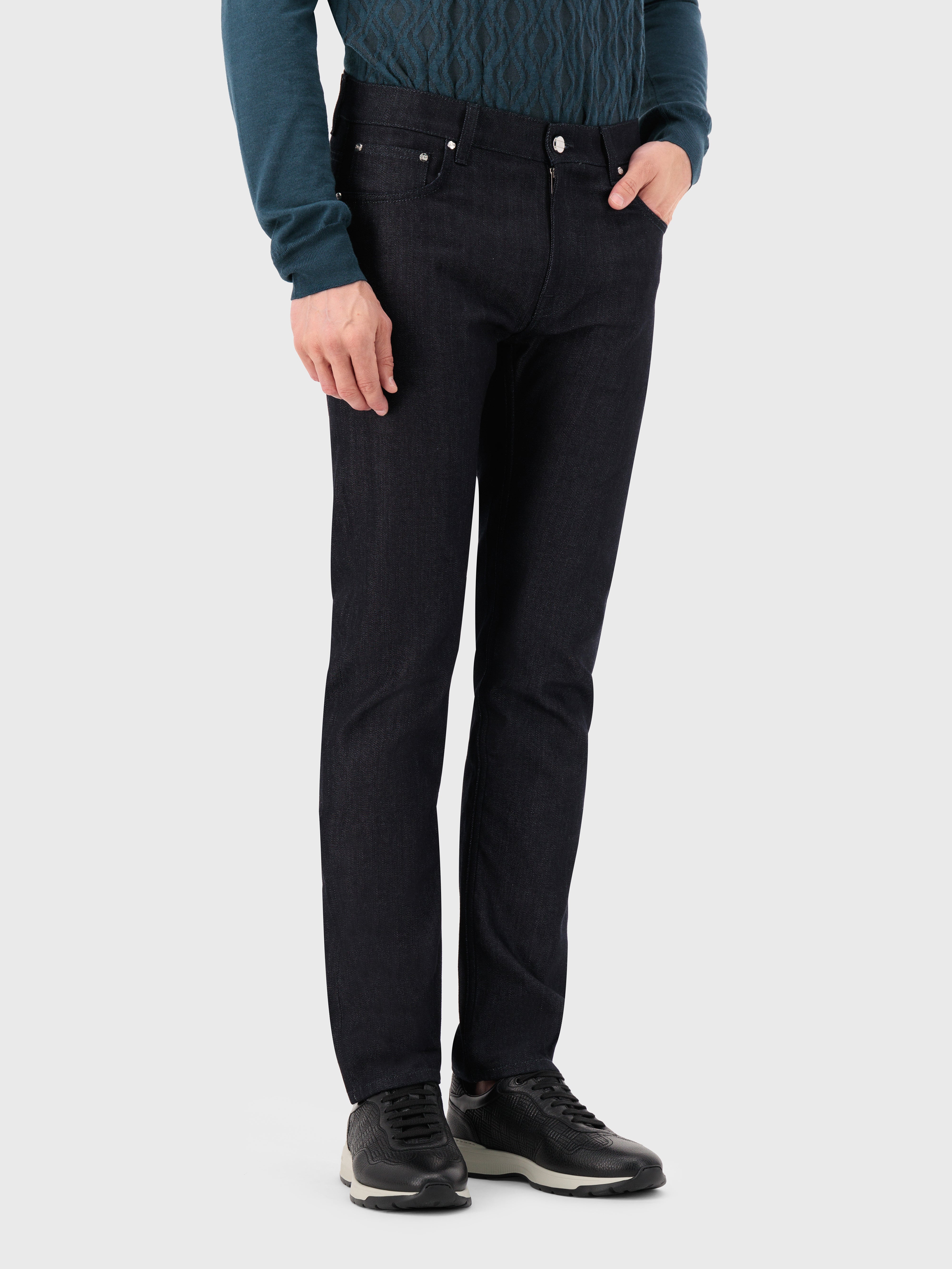 Джинсы из хлопка и шерсти темно-флотского цвета