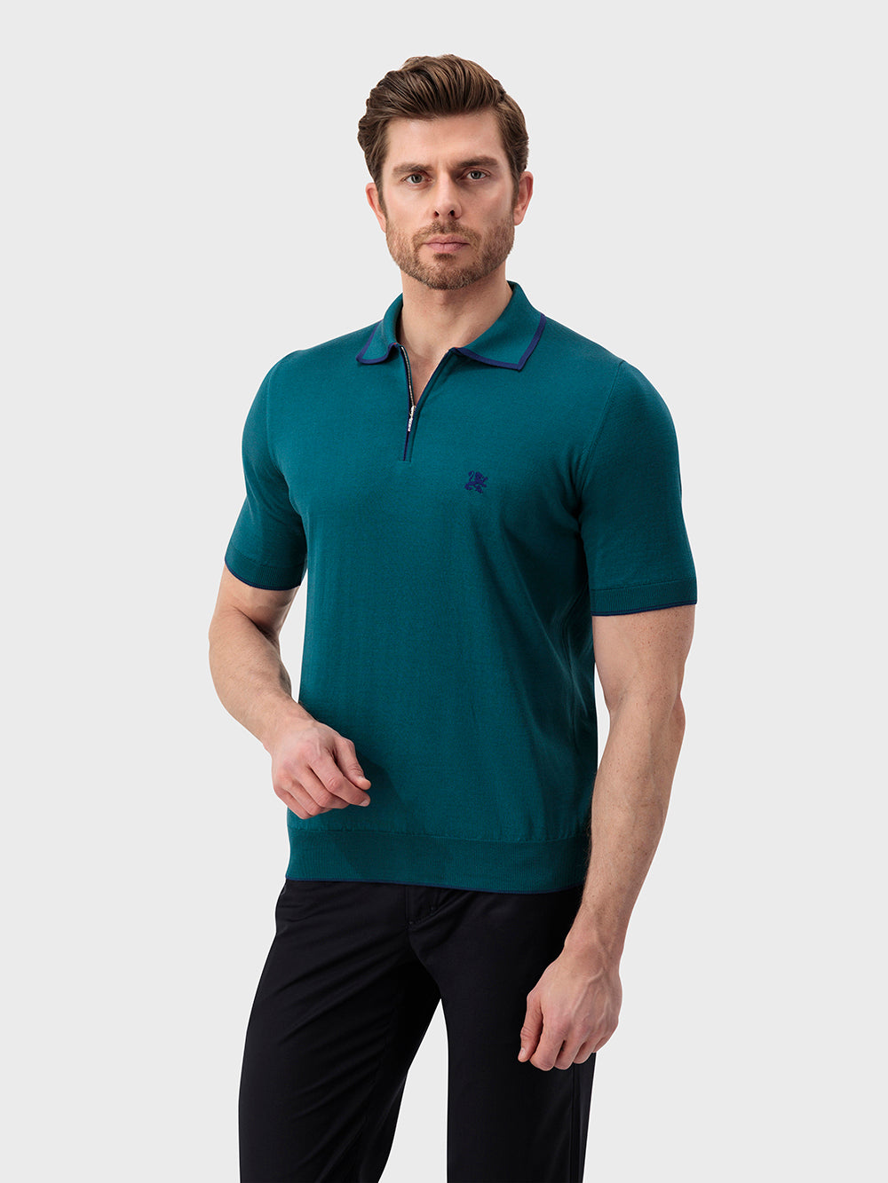 Трикотажное поло из шелка и хлопка "Lion Piquet" - глубокий малахит