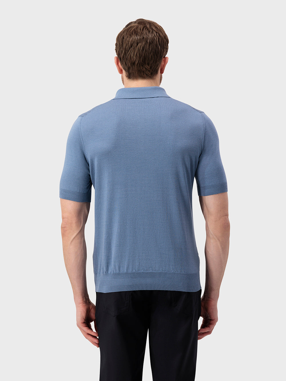 "Прямоугольное поло из шелка и хлопкового трикотажа с отделкой под крокодила - бледно-голубой оникс