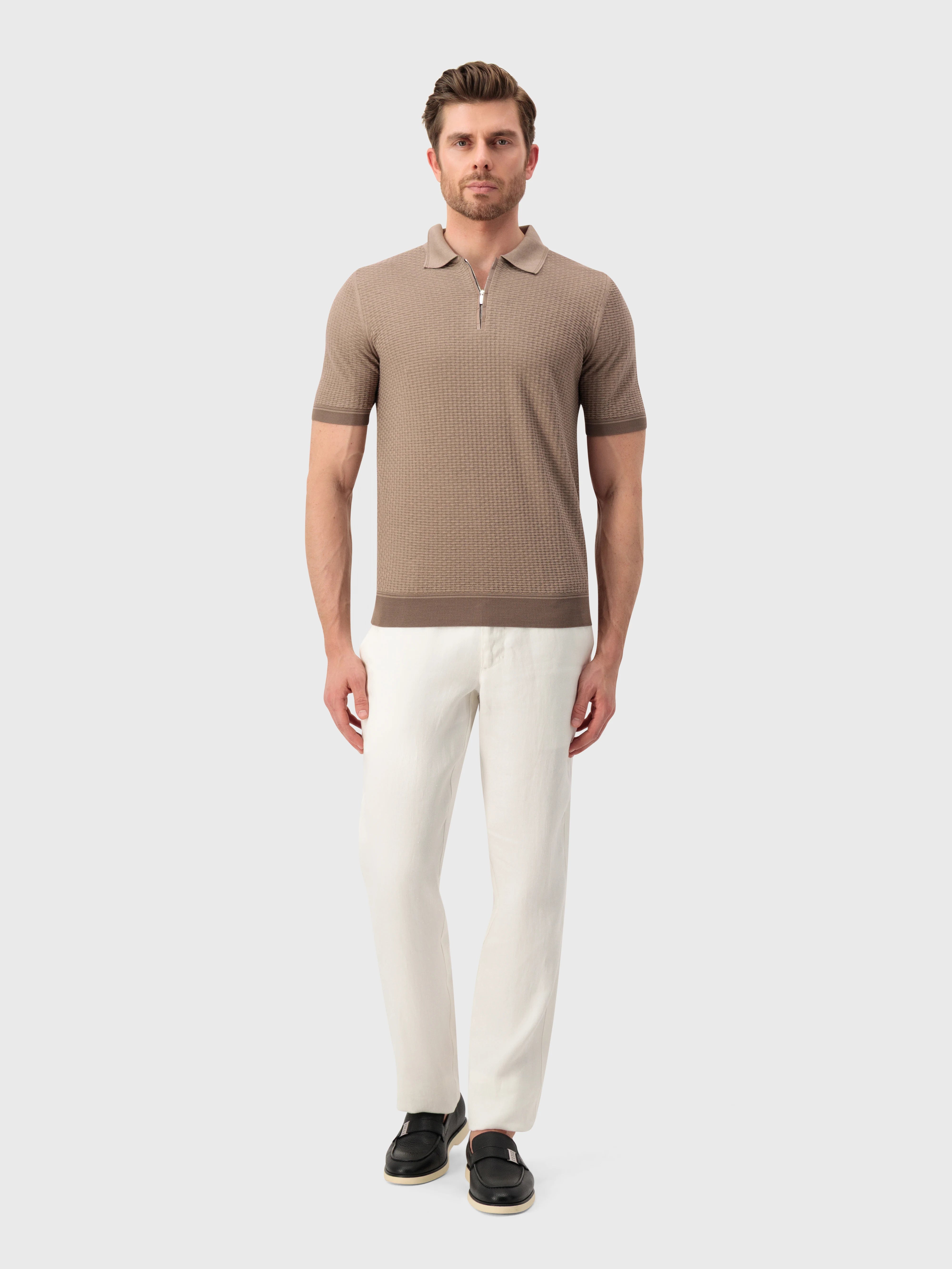 Рубашка-поло из шелкового трикотажа с геометрическим узором - Pale Fawn