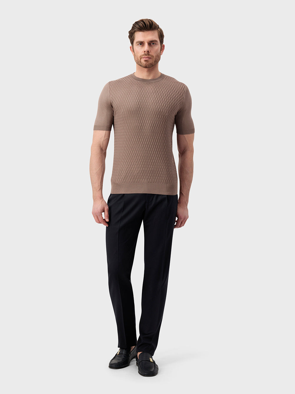 Шелковая трикотажная рубашка "Micro Lozenges" - Бледная карамель