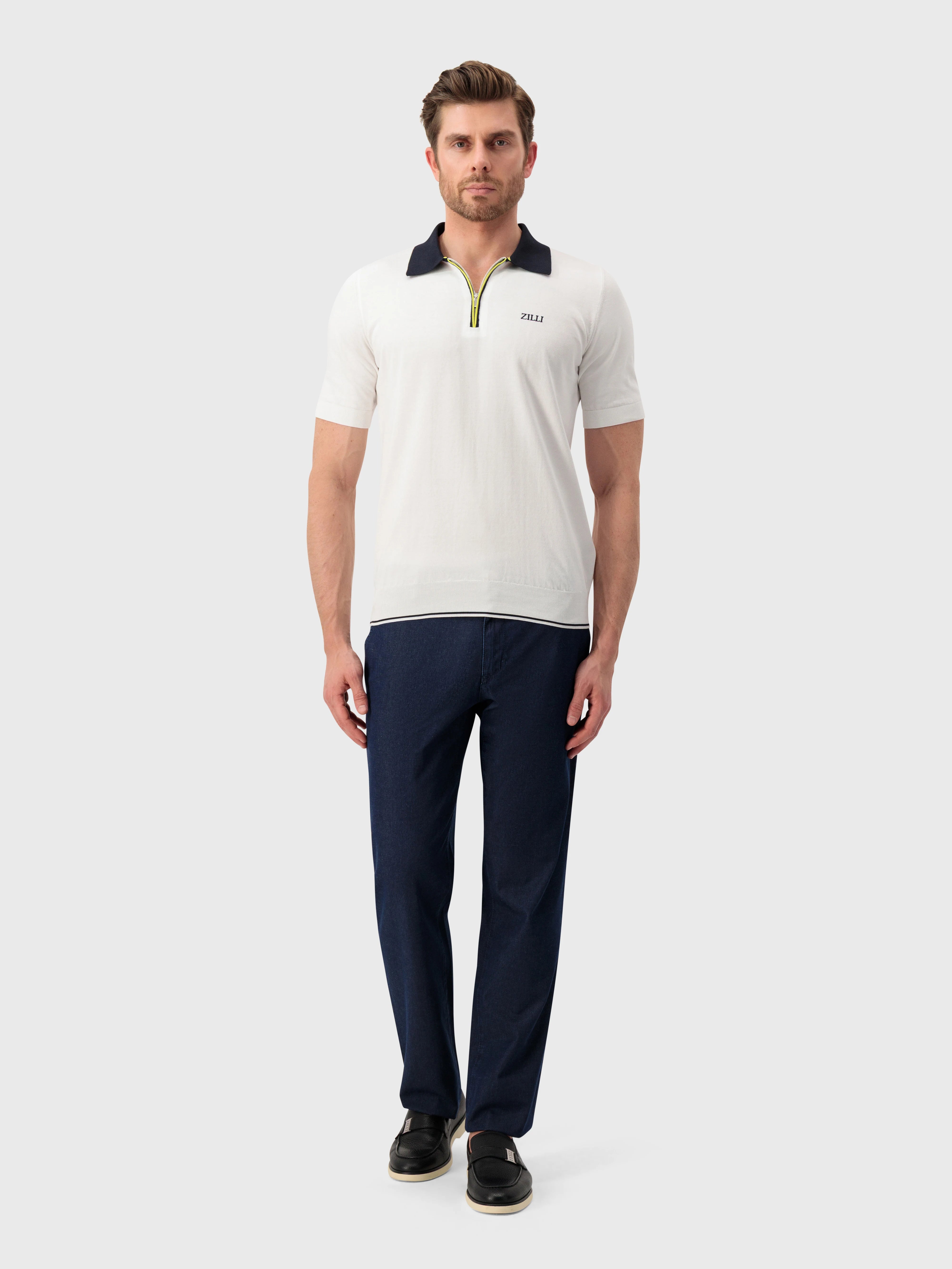 Рубашка-поло с геометрическим узором - Натуральный белый