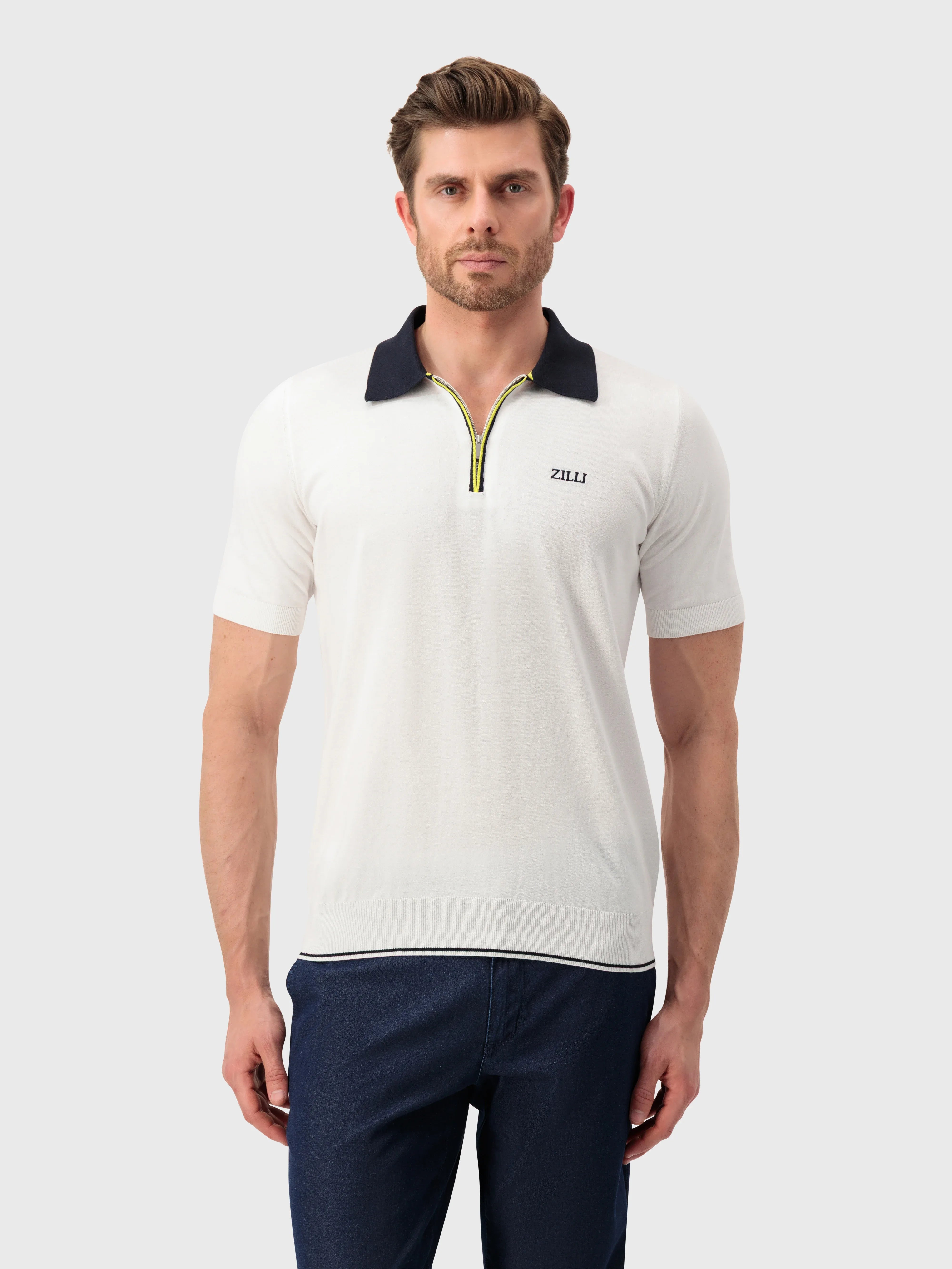 Рубашка-поло с геометрическим узором - Натуральный белый