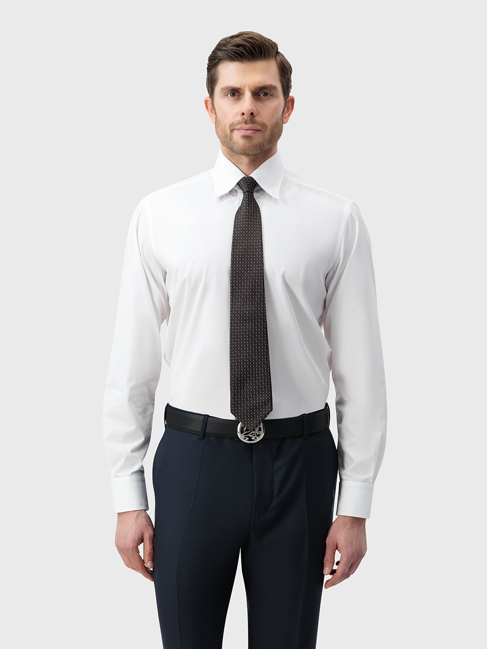 Шелковый галстук с геометрическим микро-овалом - шоколадный