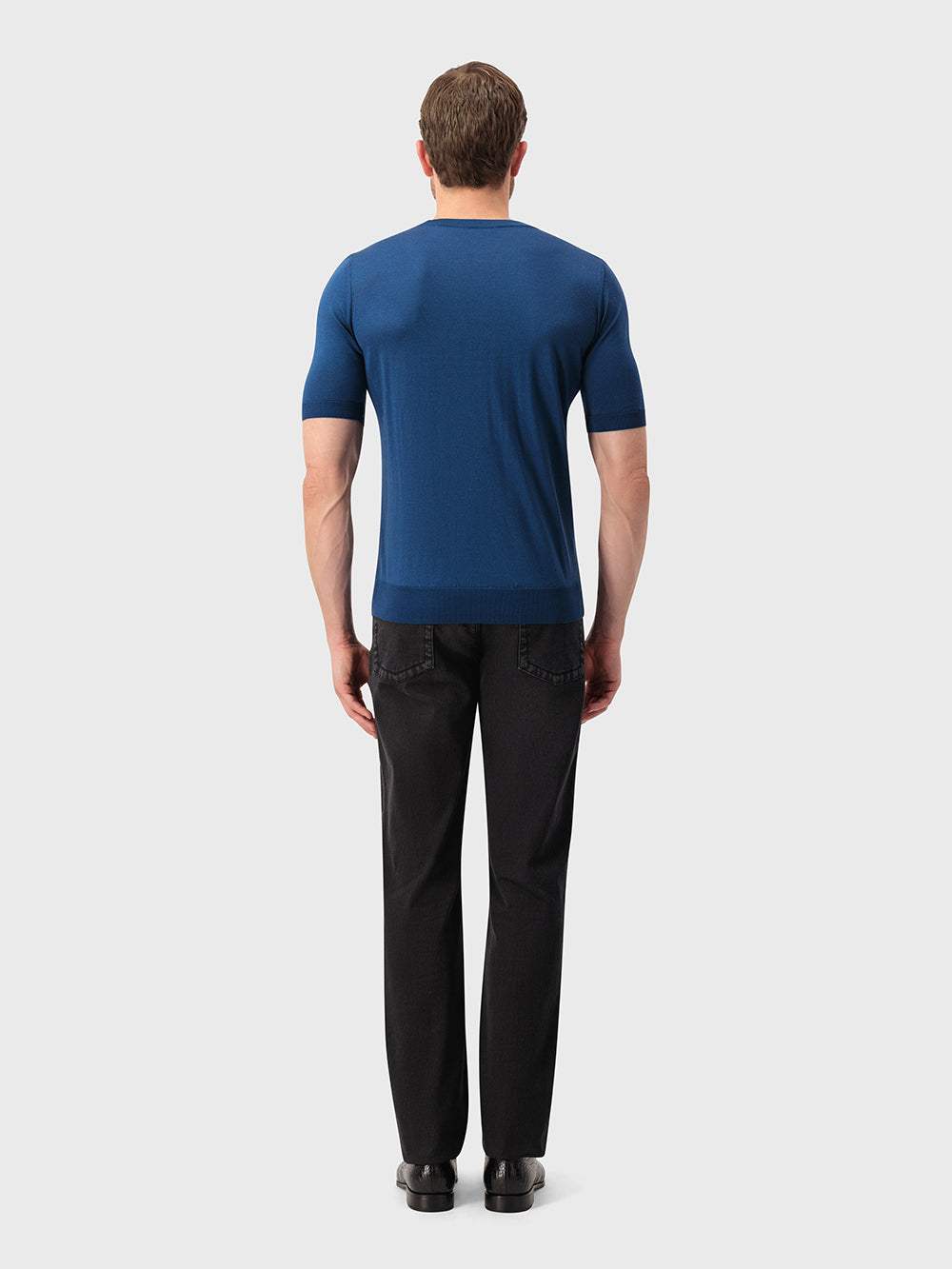 Рубашка-поло из шелкового трикотажа в полоску - Чернила