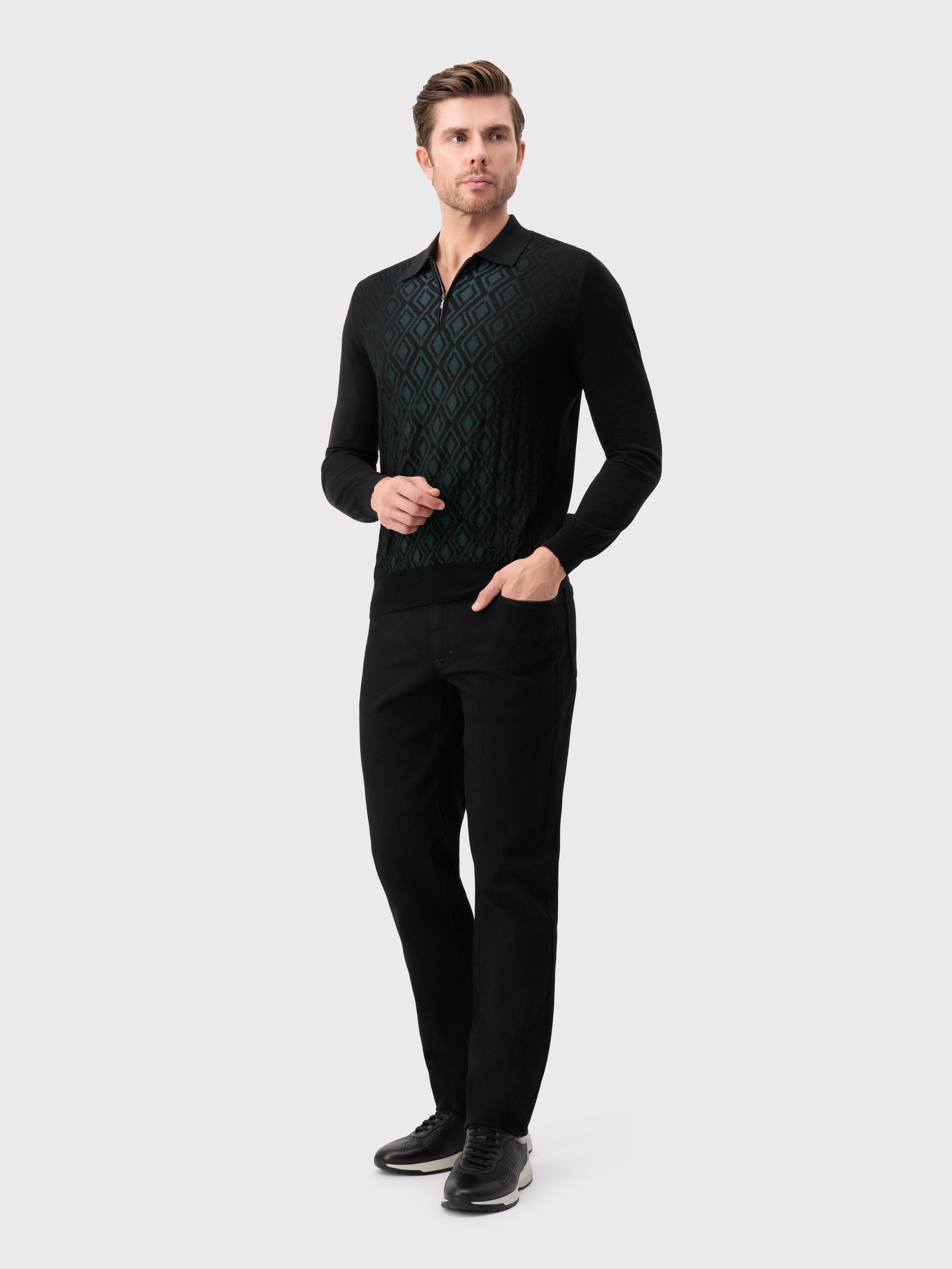 Трикотажное поло на молнии из шерсти, шелка и кашемира Черный