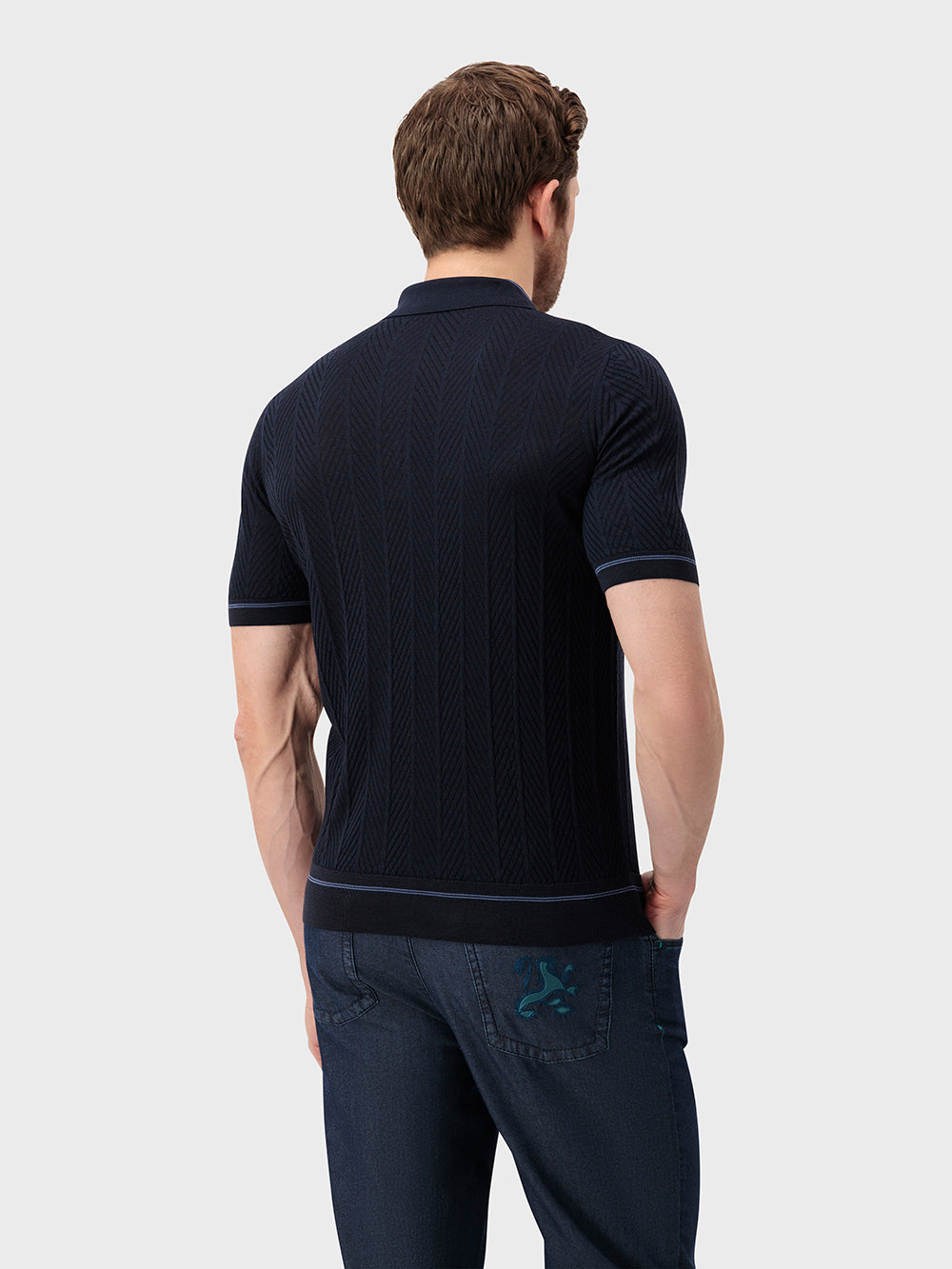 Шелковая трикотажная рубашка с геометрическим узором - Синий ВМФ