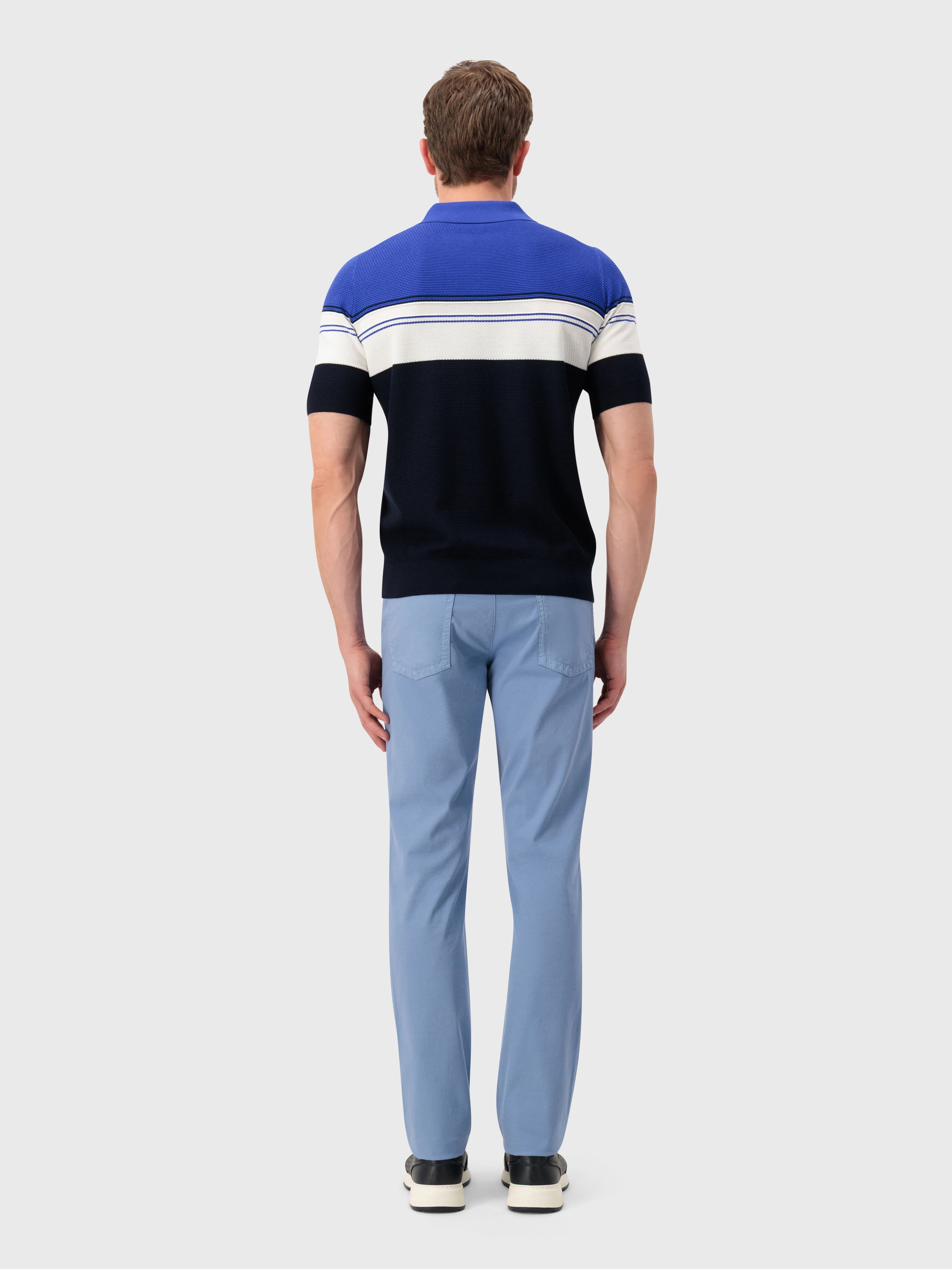 Рубашка-поло в полоску - синий морской, натуральный белый и синий электрический