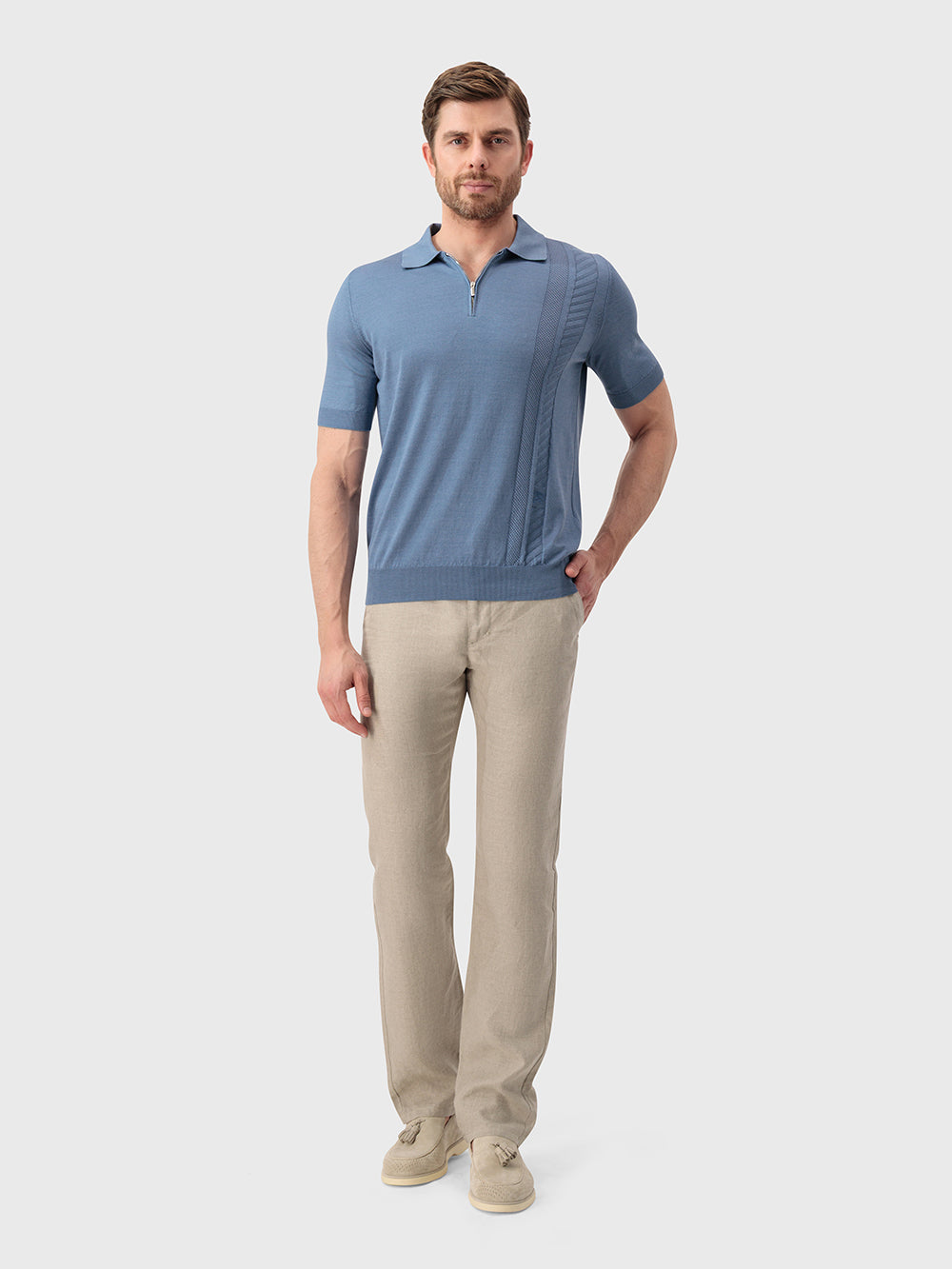 Рубашка-поло из шелкового трикотажа - Бледно-голубой оникс