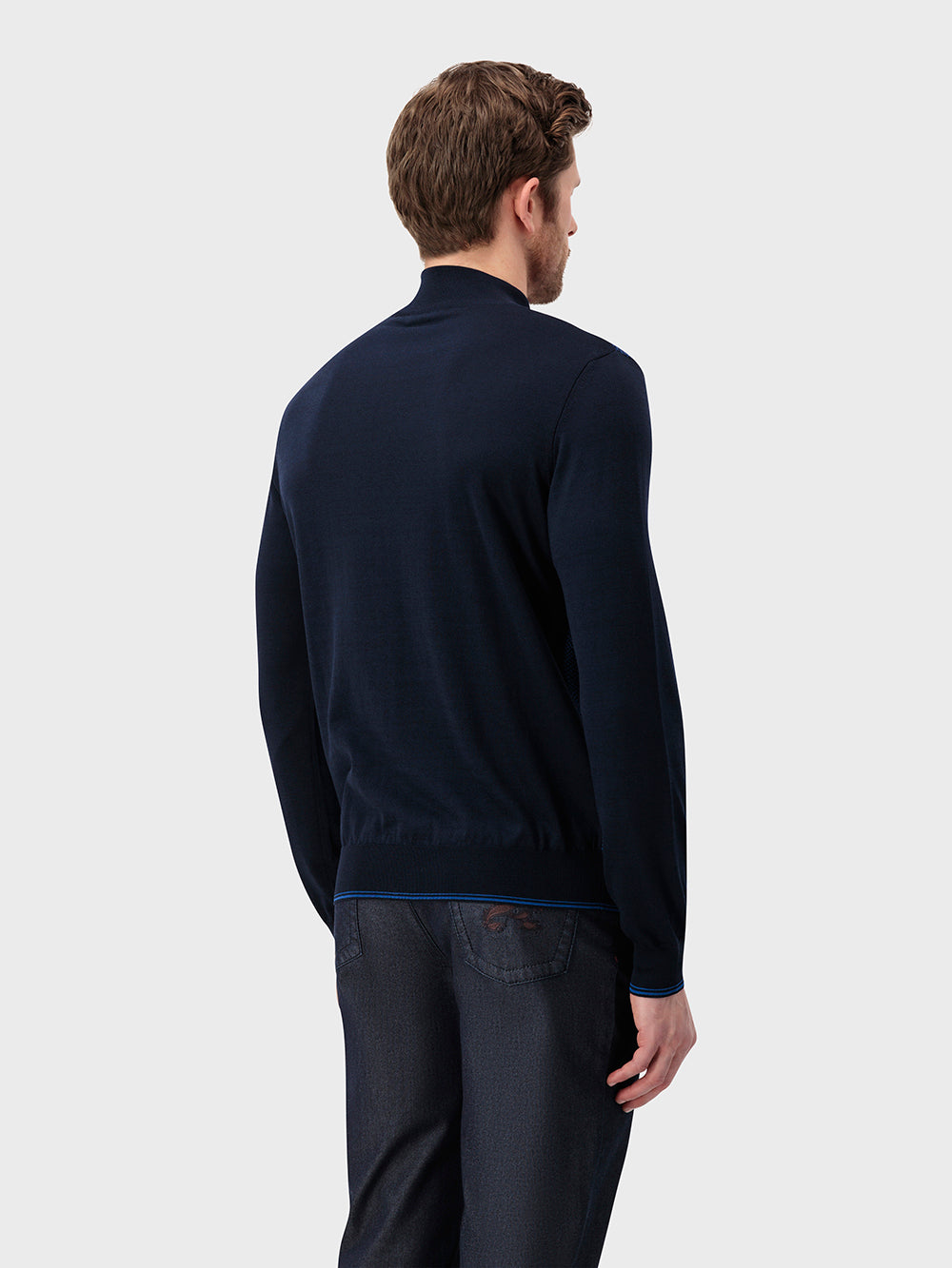 Трикотажное поло на молнии из шелка и хлопка "Basket" - Сине-морской