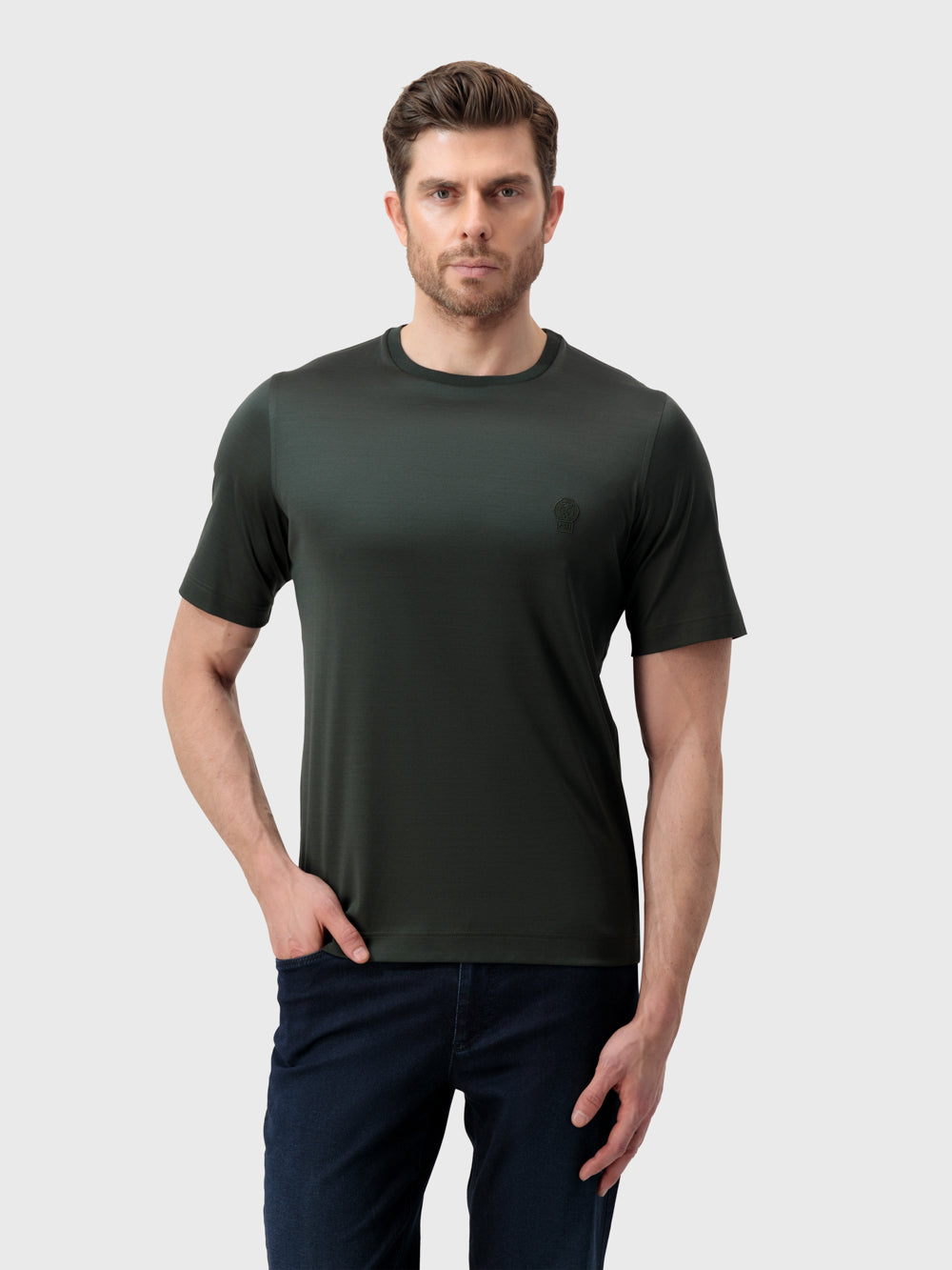 ZILLI Crest Embroidered T-Shirt - Dark Sage