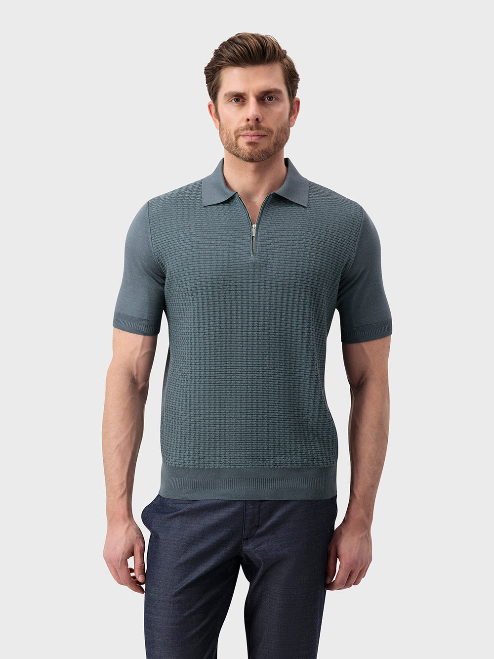 "Прямоугольное поло из шелка и хлопка с узором в виде крокодила - бледный хаки