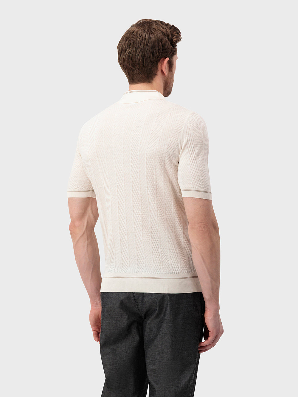 Шелковая трикотажная рубашка с геометрическим узором - Натуральный белый