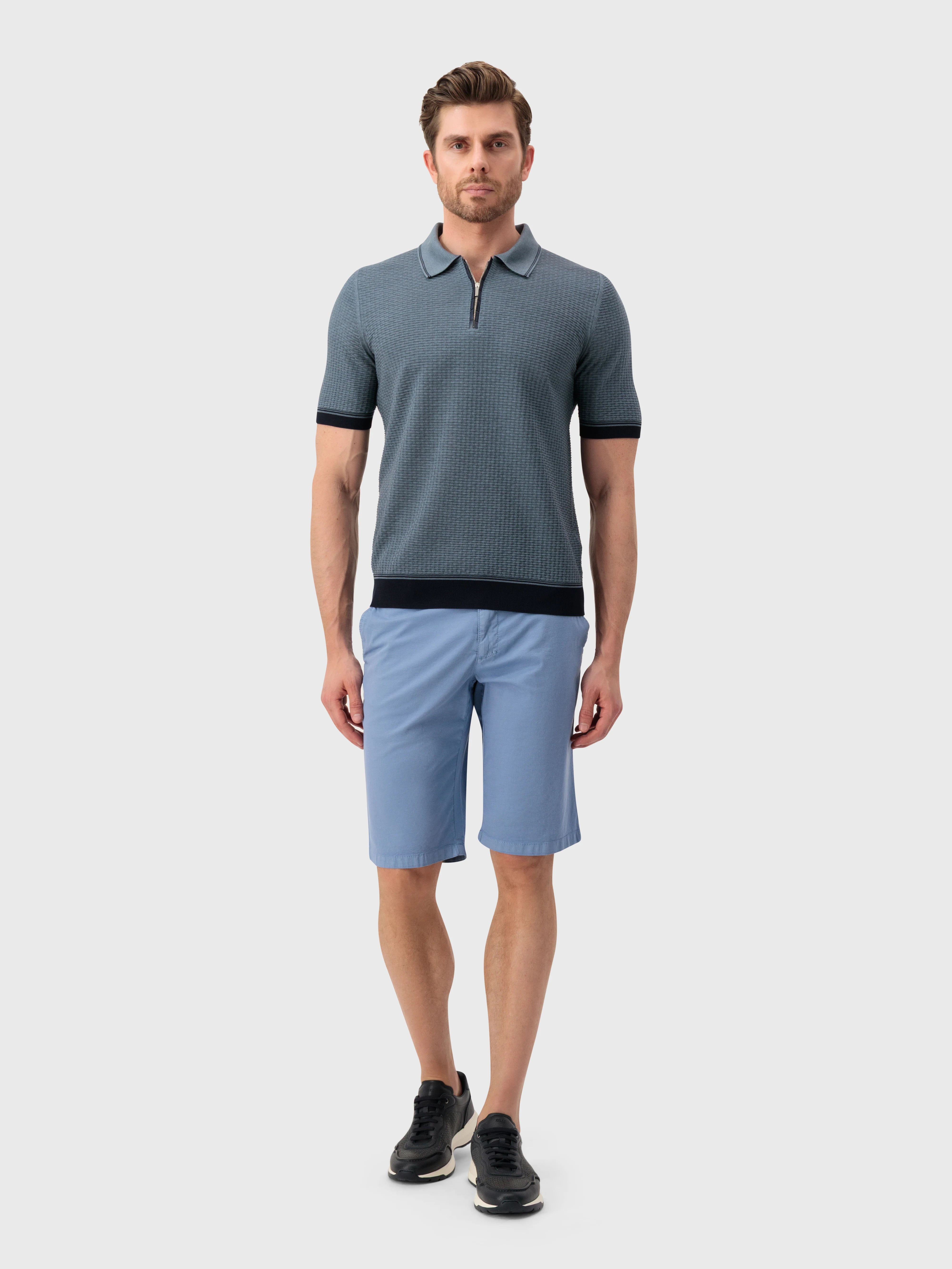 Рубашка-поло из шелкового трикотажа с геометрическим узором - Глубокий малахит