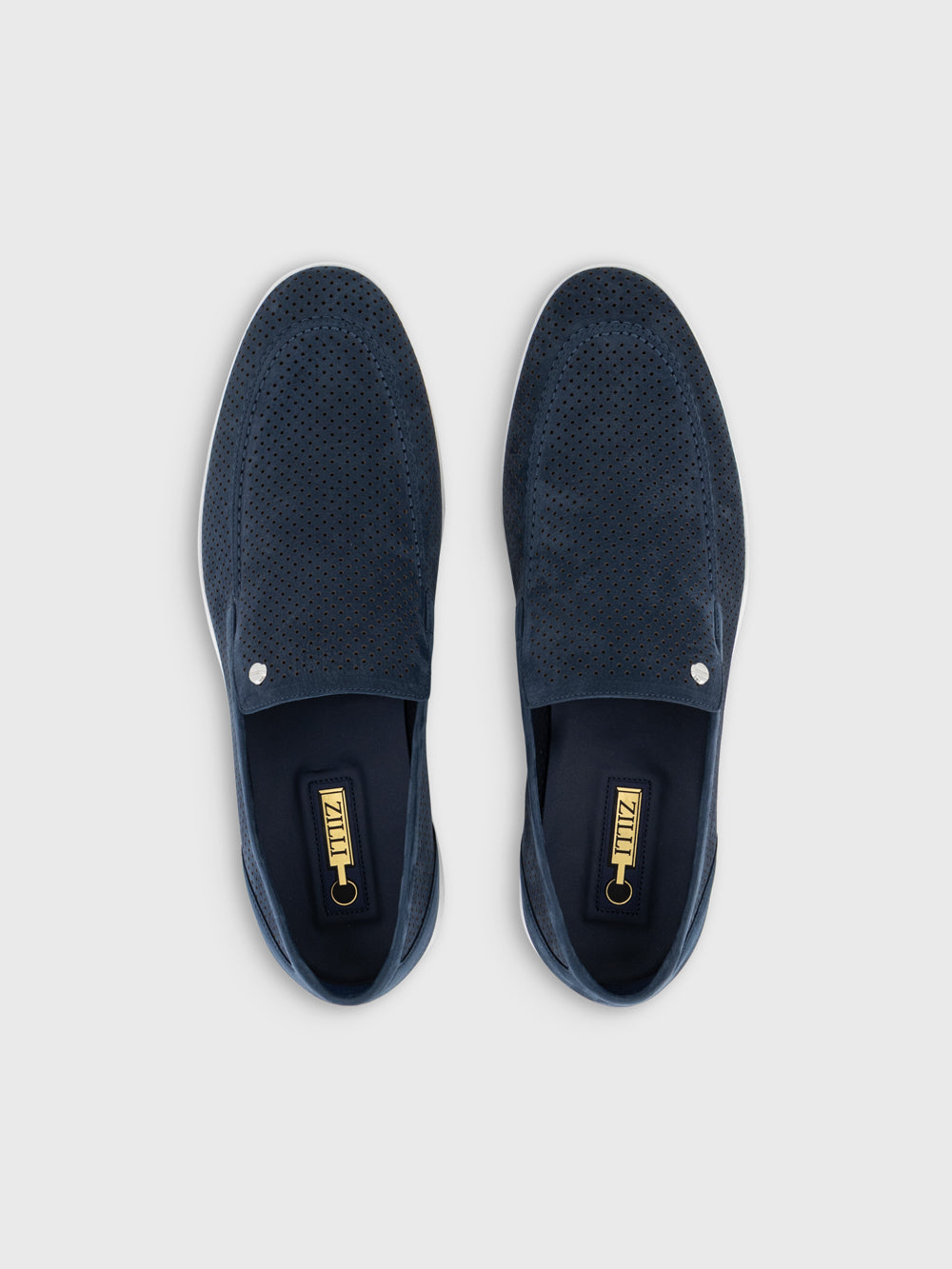 Мокасины из перфорированной замши теленка — темно-синие