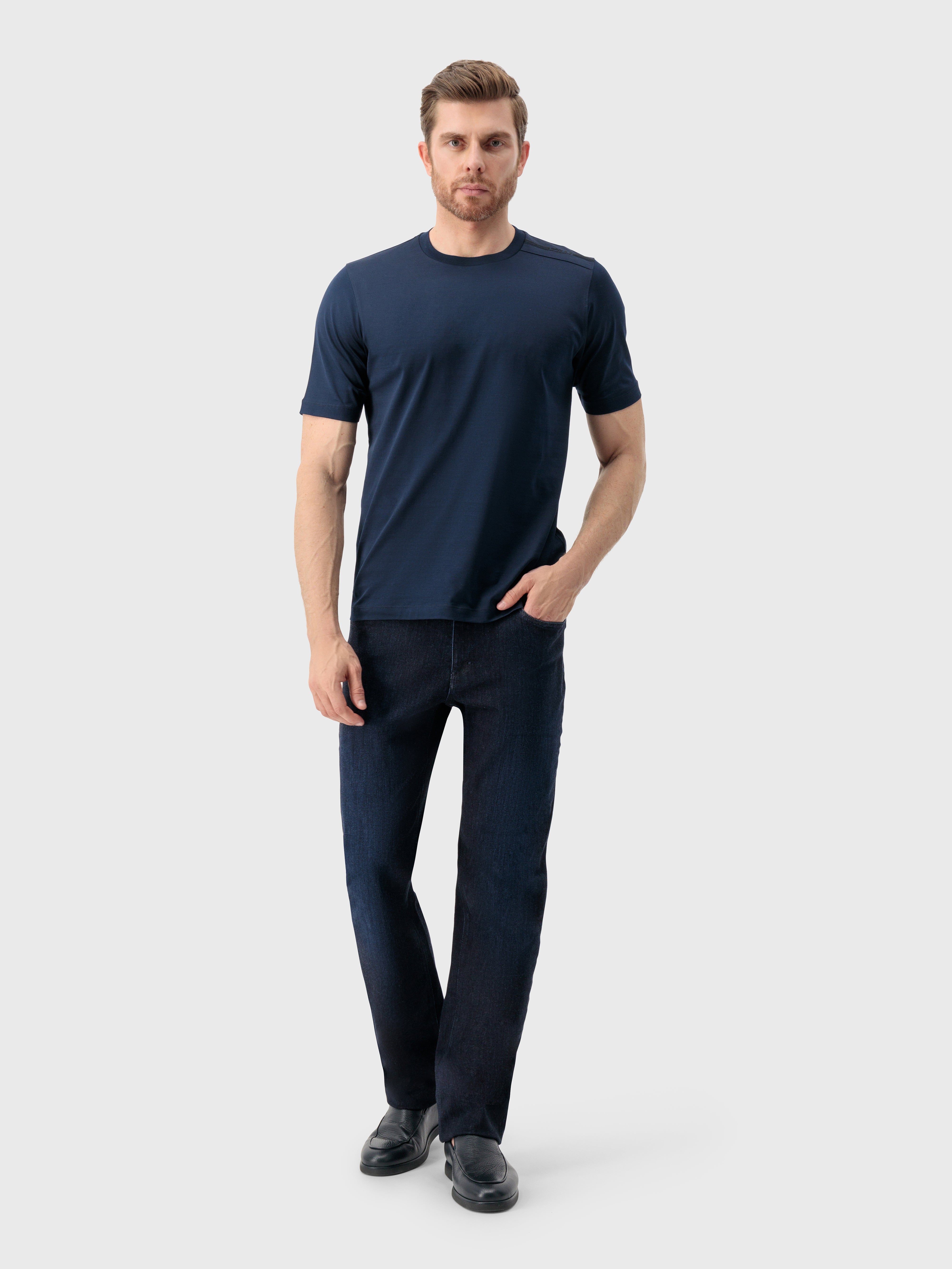 Футболка с вышивкой в виде четырех полос темно-темноморская