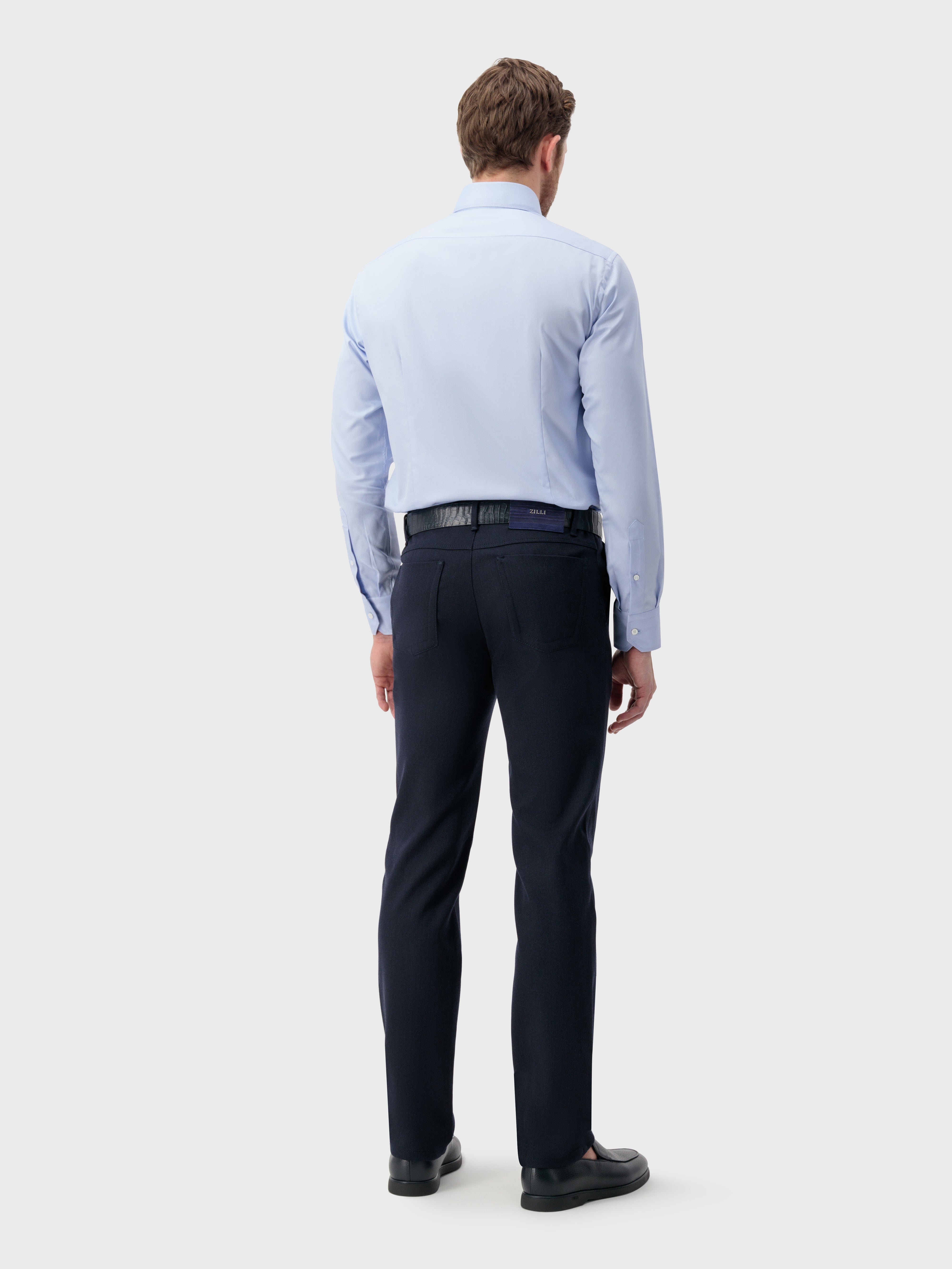 Хлопковая рубашка с тройной строчкой светло-голубого цвета