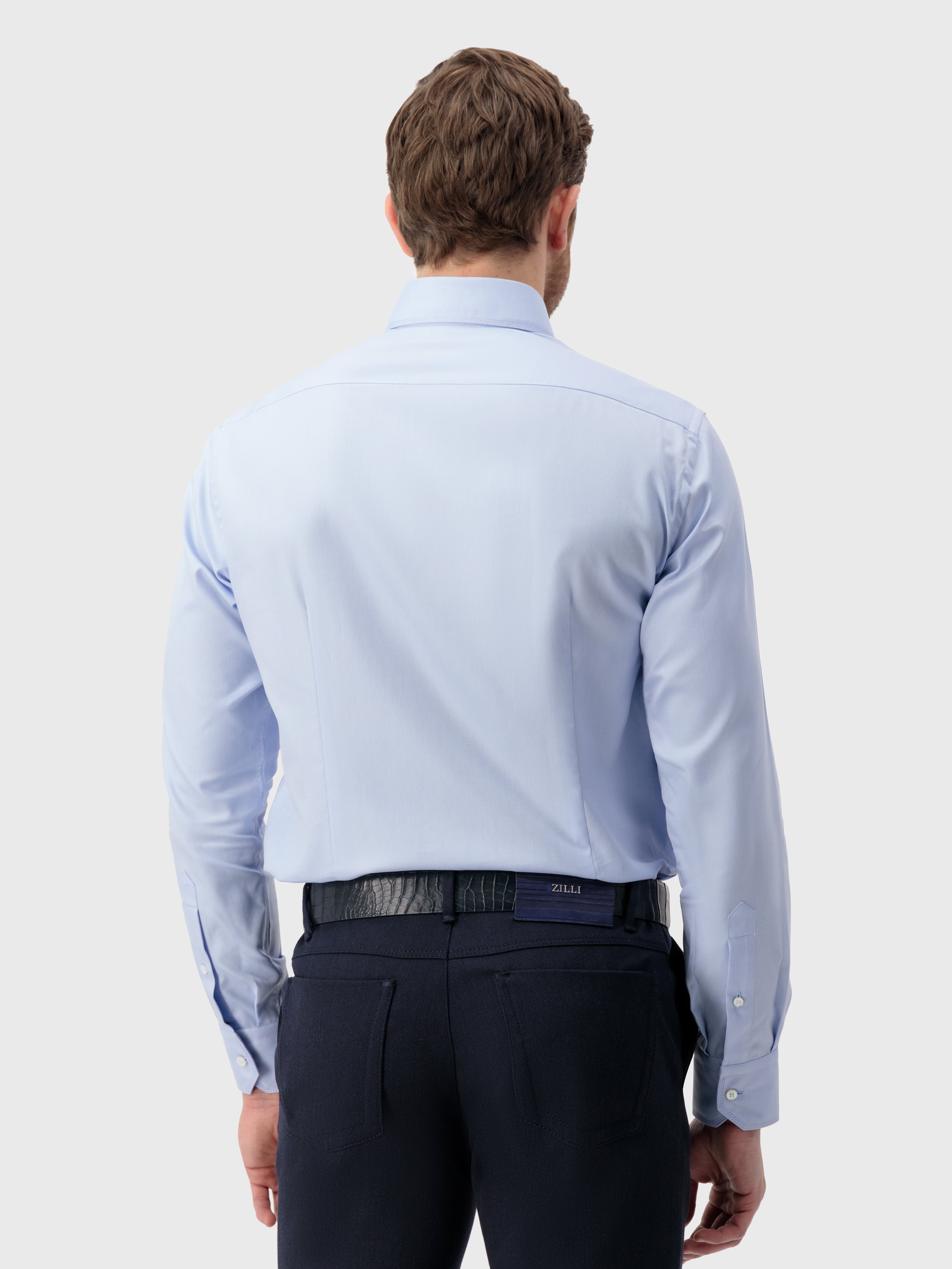 Хлопковая рубашка с тройной строчкой светло-голубого цвета