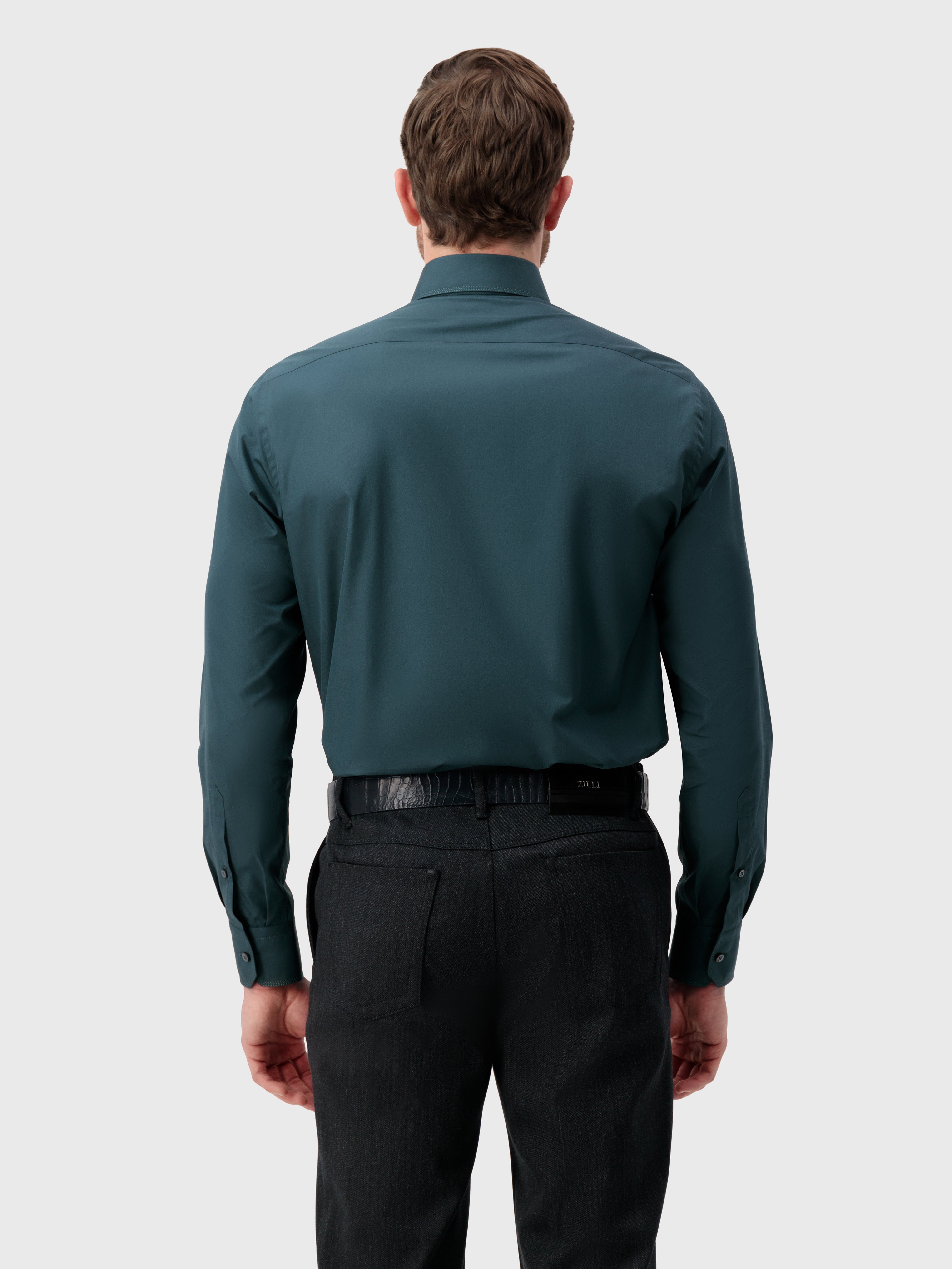 Хлопковая рубашка с тройной строчкой темный шалфей