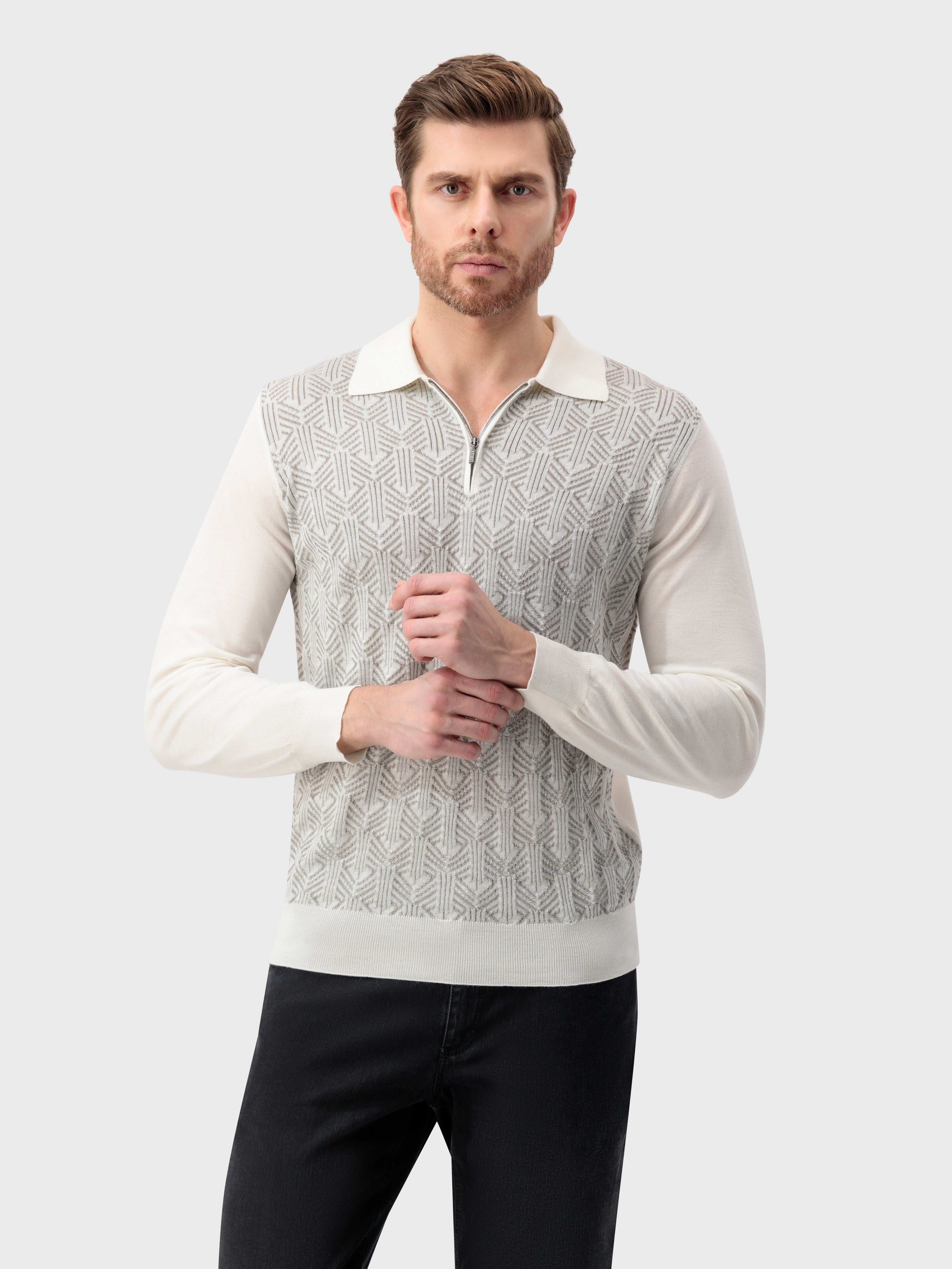 Поло на молнии с геометрическим жаккардовым переплетением Белый